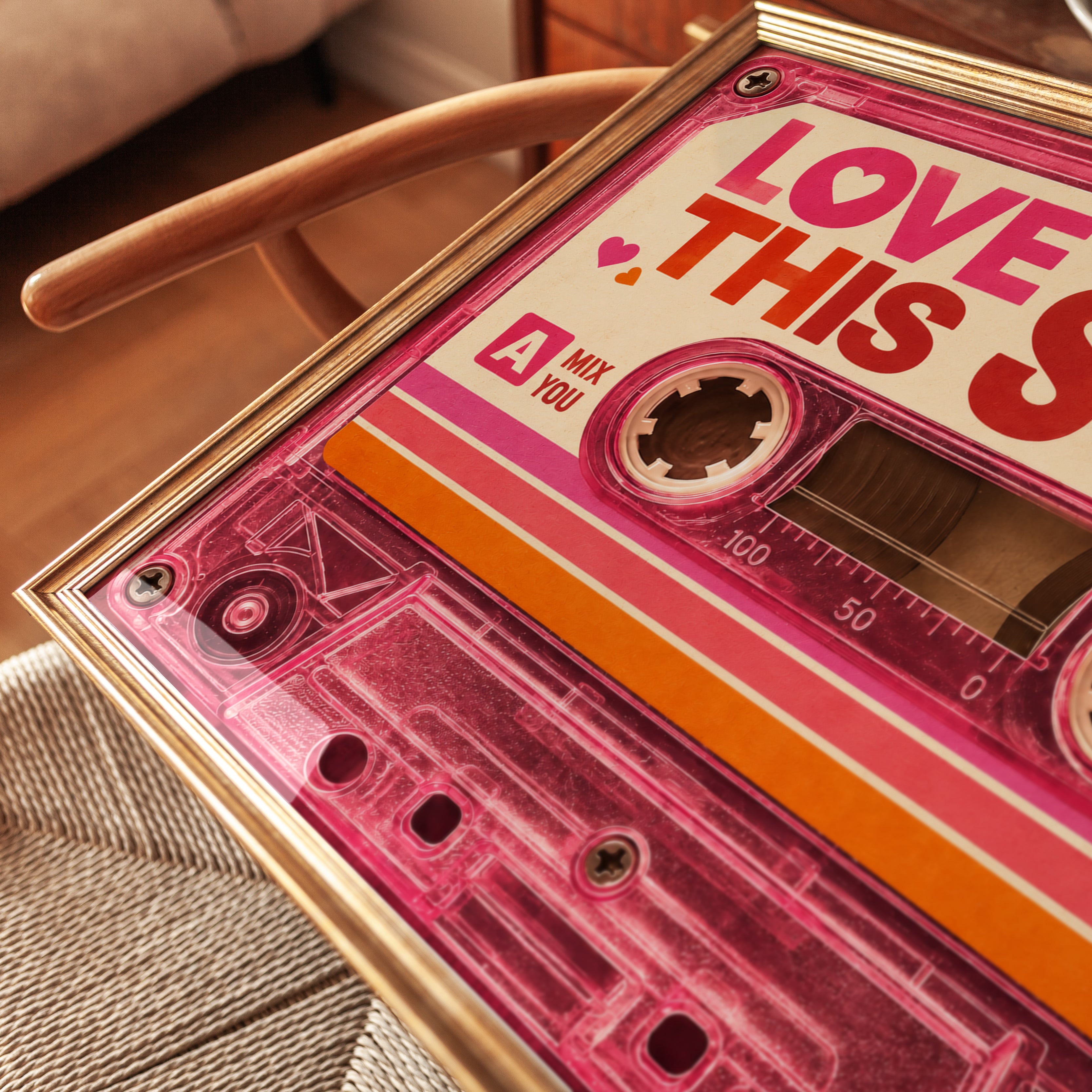 Retro Cassette Tape Print: Pink 90s Nostalgia Music Wall Art - detail