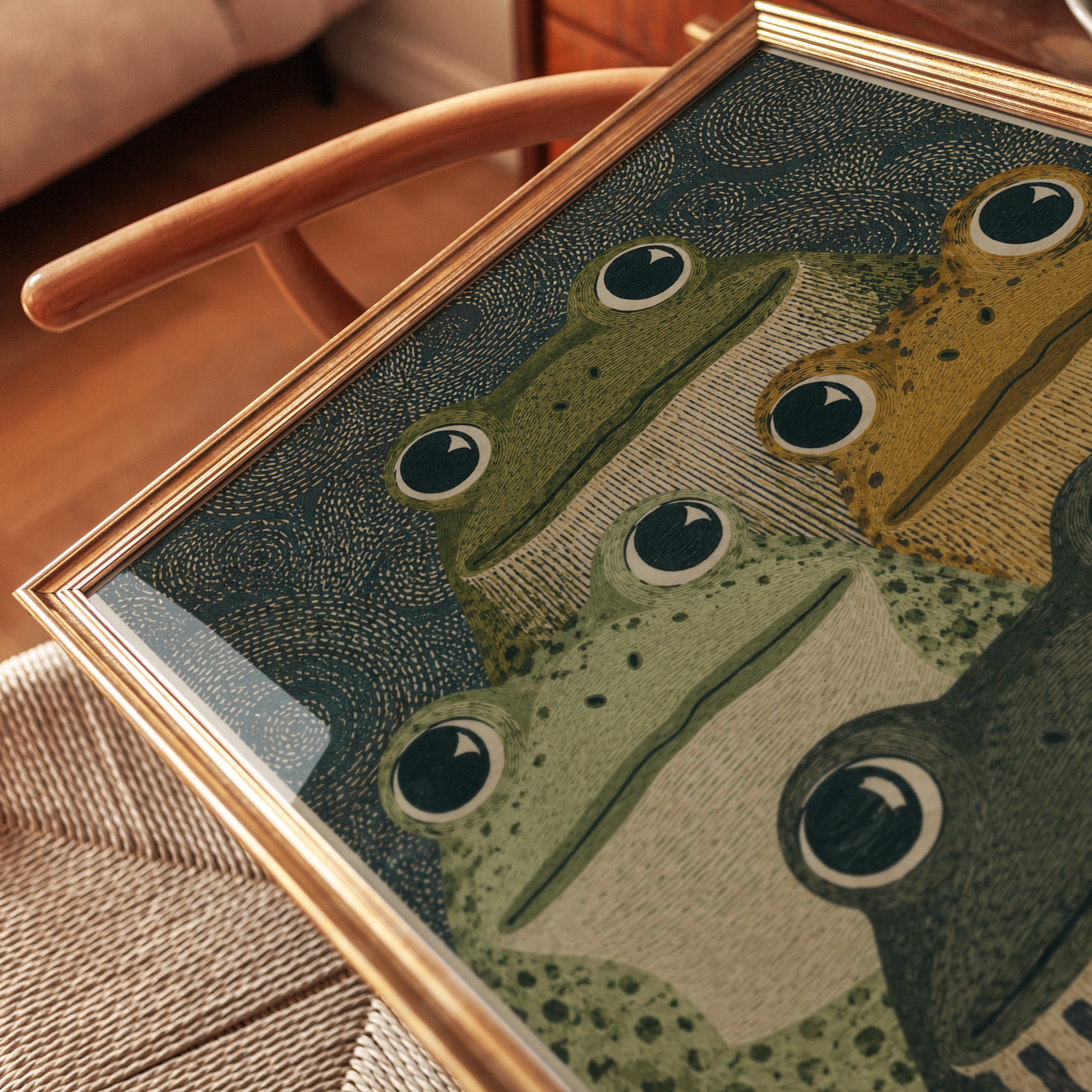 Japanese Frog Wall Art – Folk Art Animal Print - detail