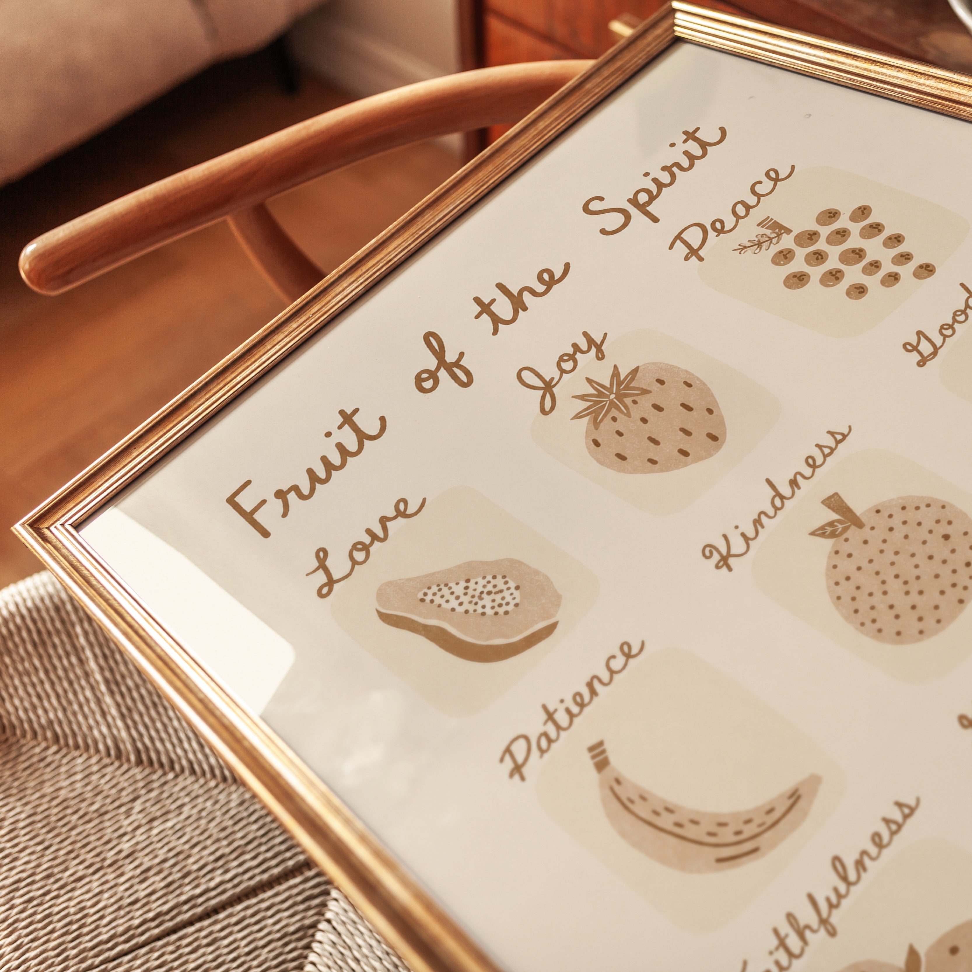Fruit of the Spirit Print: Christian Scripture Art (Beige Boho Style) - detail