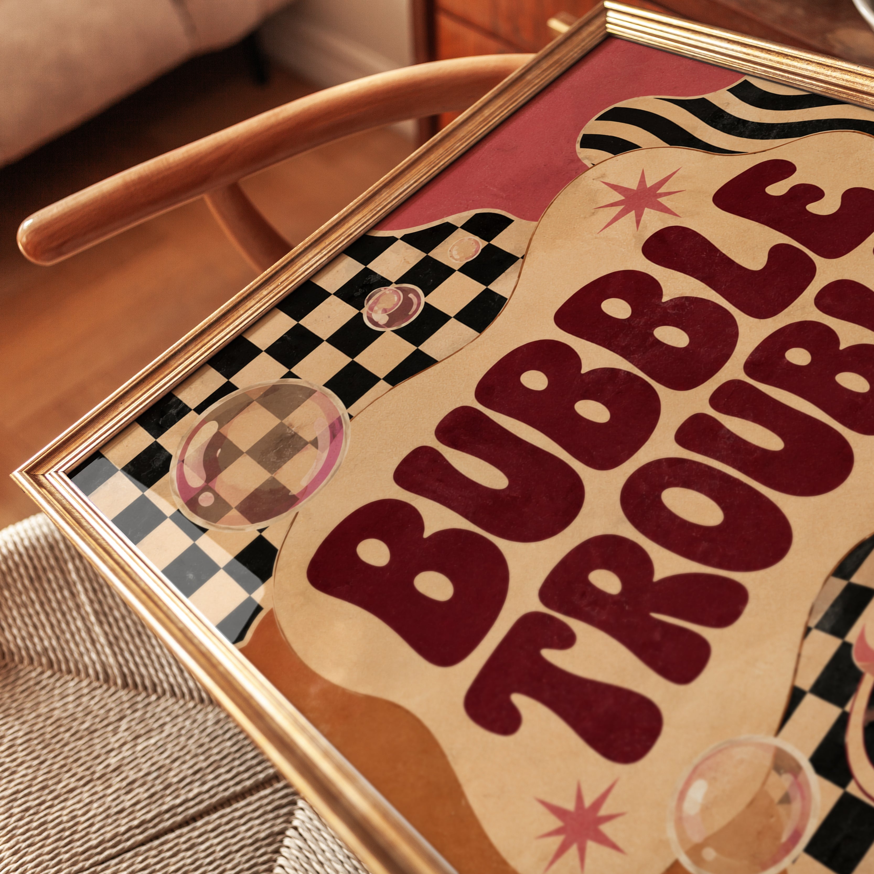 Bubble Trouble Retro Poster: Mid-Century Checkered Wall Art - detail