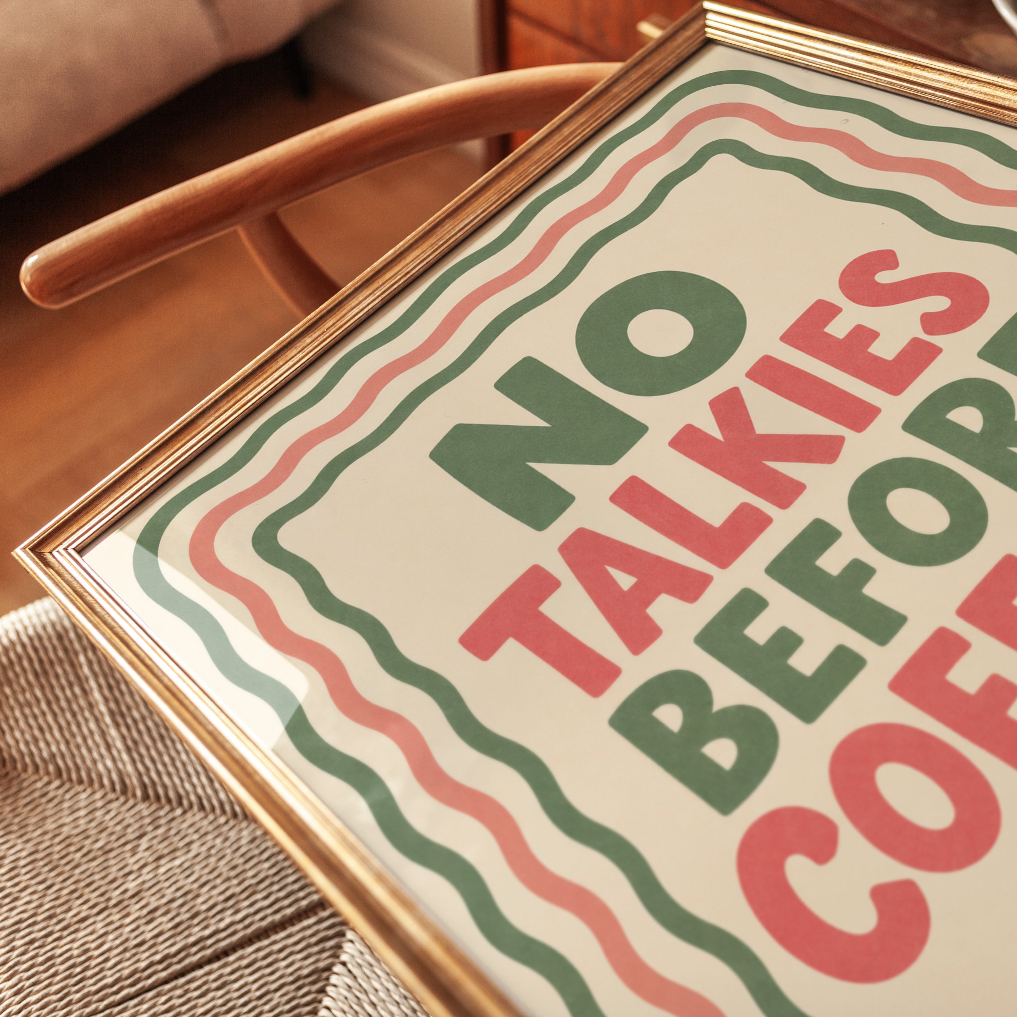 No Talkies Before Coffee Retro Print: Vintage Typography Poster - detail