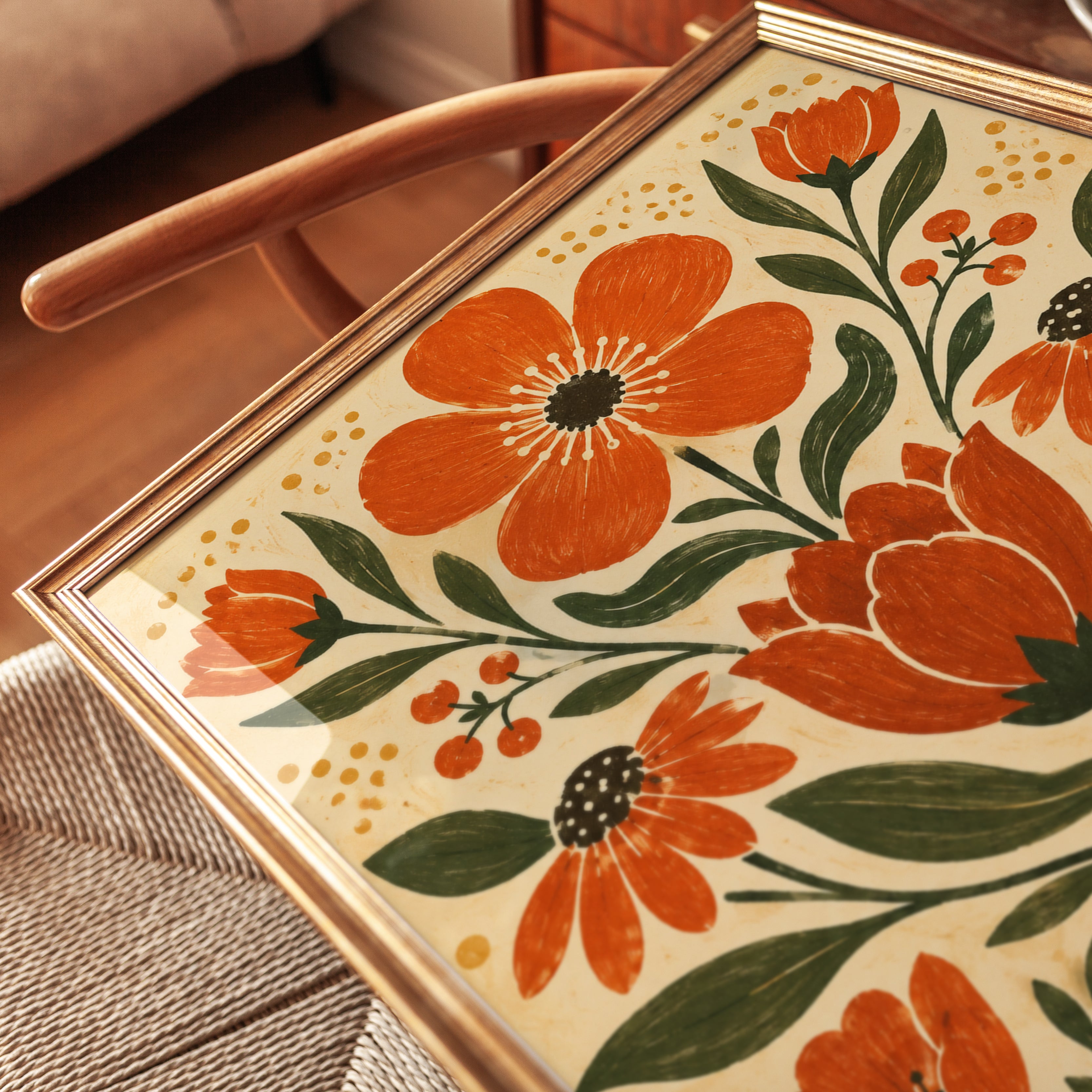 Folk Art Floral Print – Retro Botanical Wall Art - detail