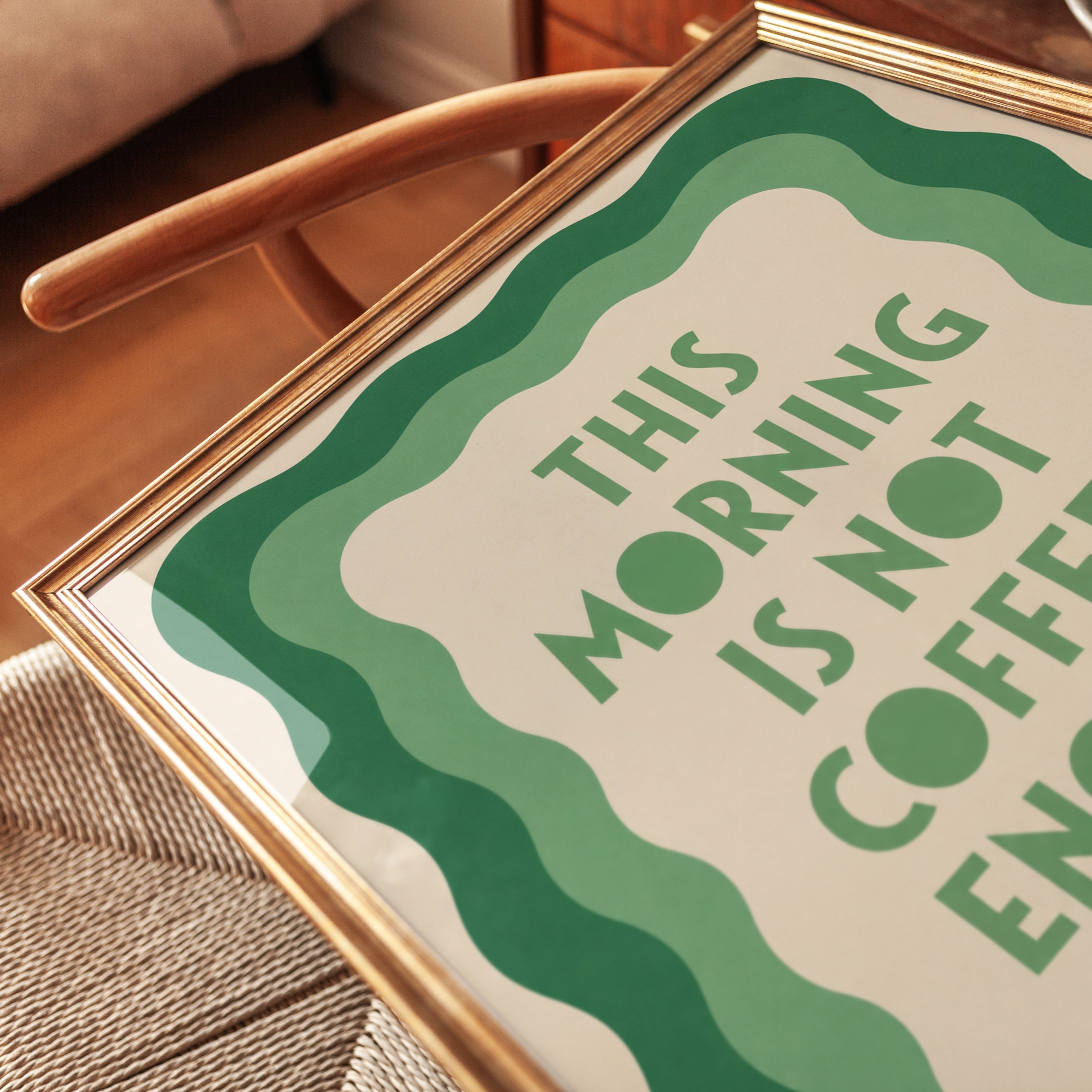 Coffee Lover Wall Art Print: Retro Green Border Typography - detail