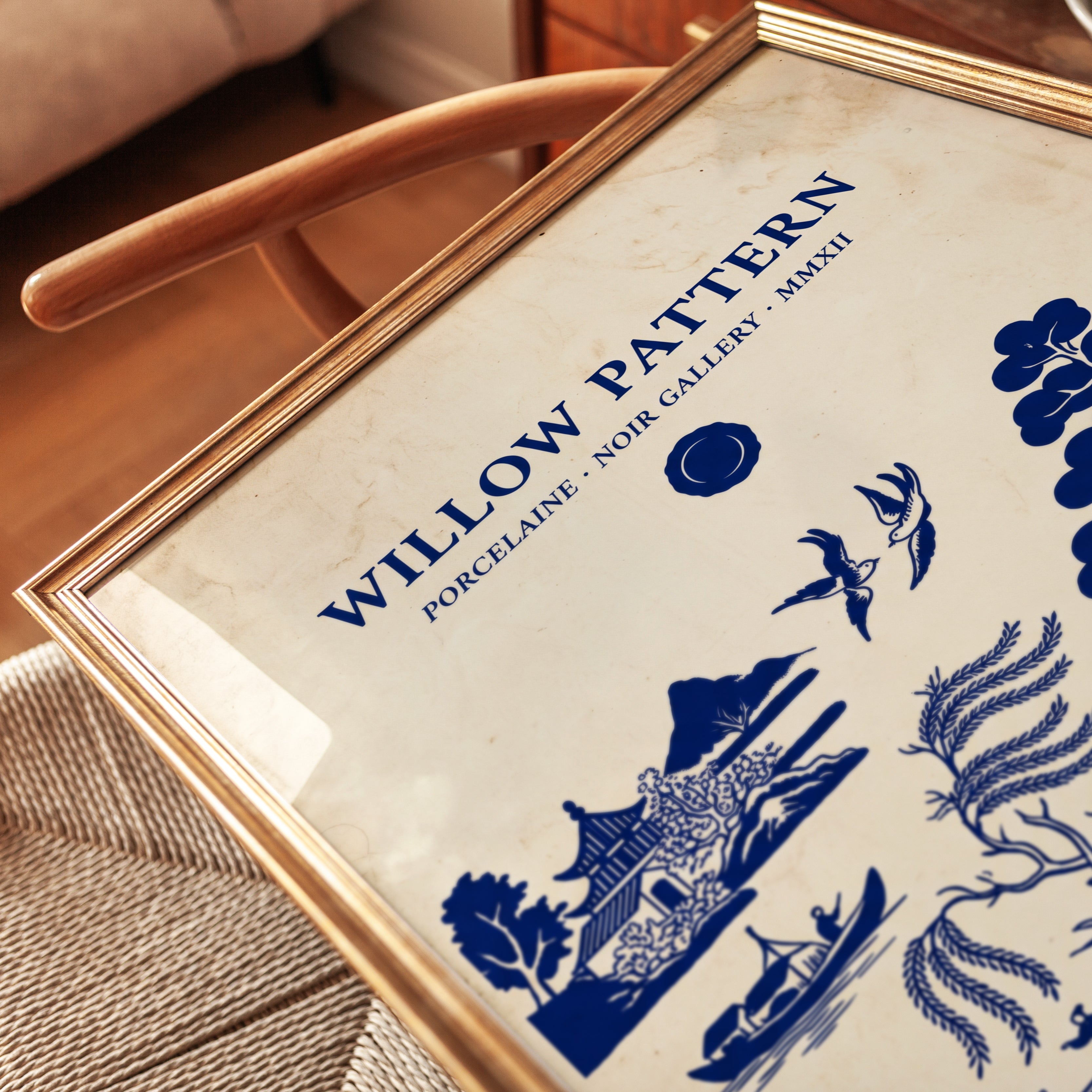 Willow Pattern Wall Art: Traditional Blue and White - detail