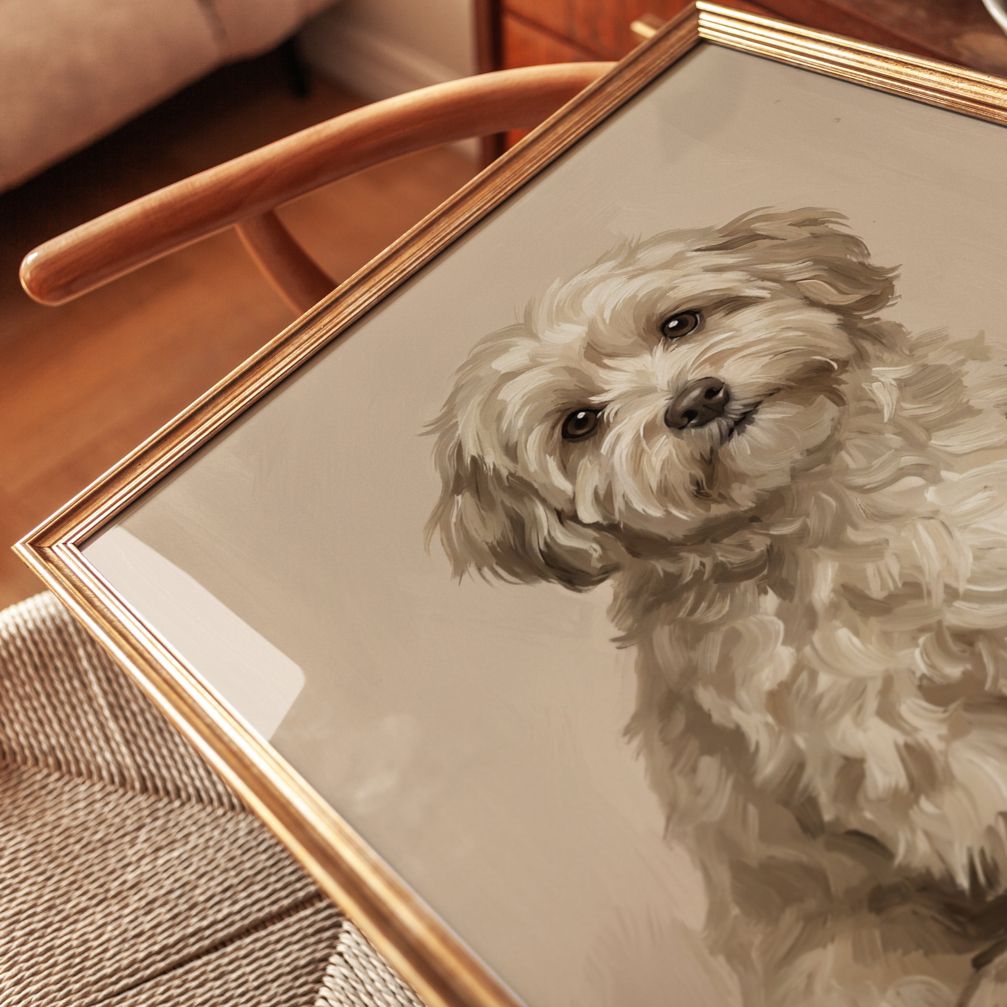 Fluffy Terrier Dog Portrait: Neutral Tone Wall Art - detail