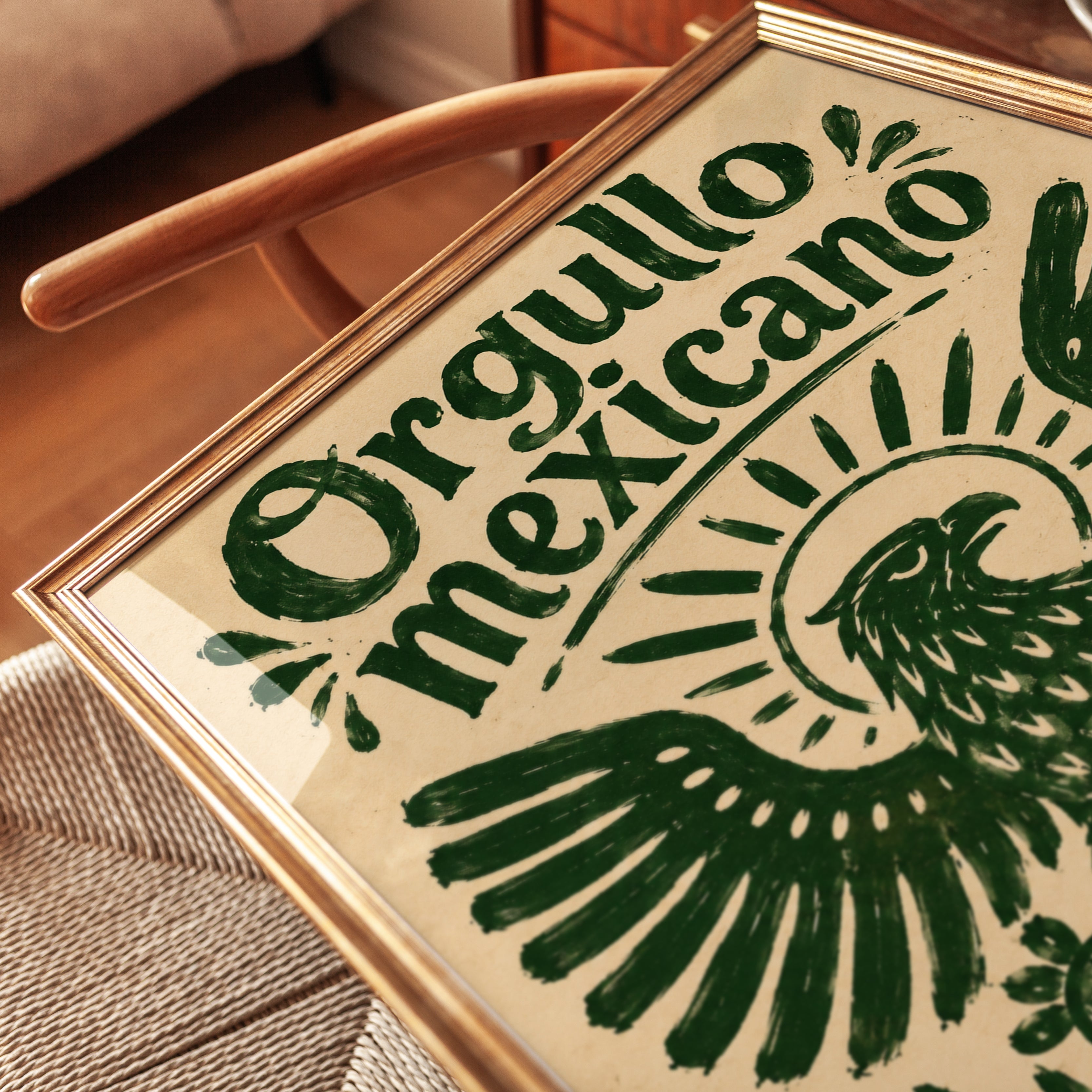 Mexican Eagle Folk Art Print: Vintage Green Typography Poster - detail