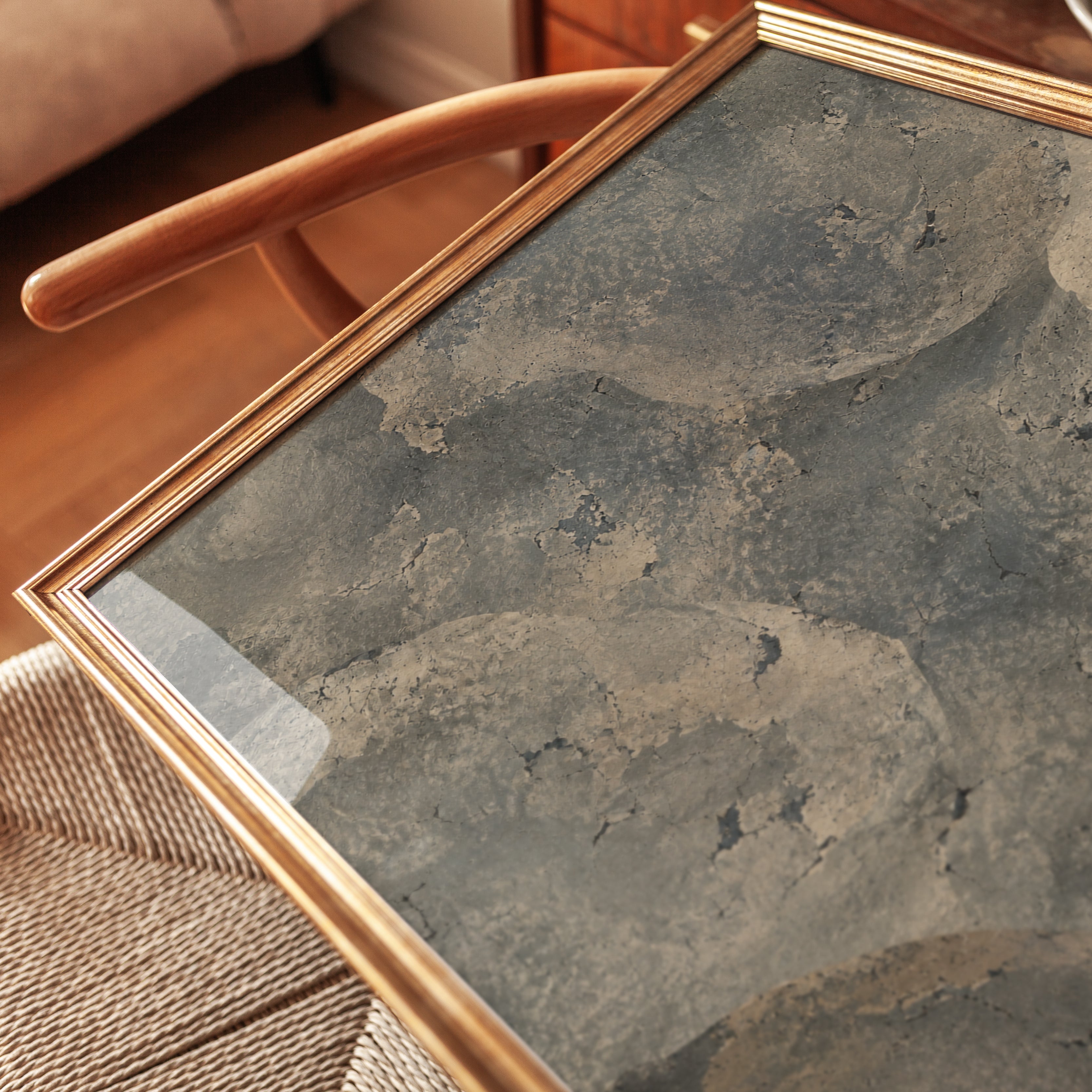 Weathered Stone Texture Wall Art: Natural Grey Beige Abstract - detail
