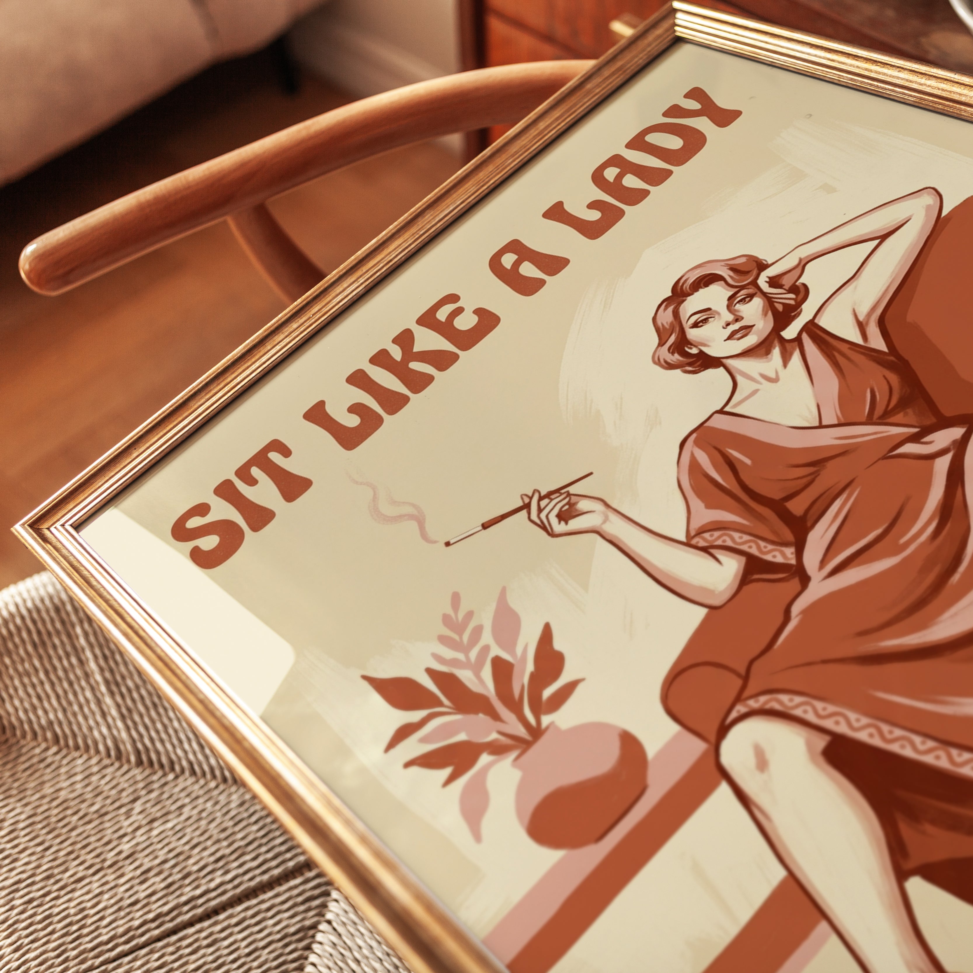Sit Like a Lady Retro Poster: Vintage Lounge Art Print - detail