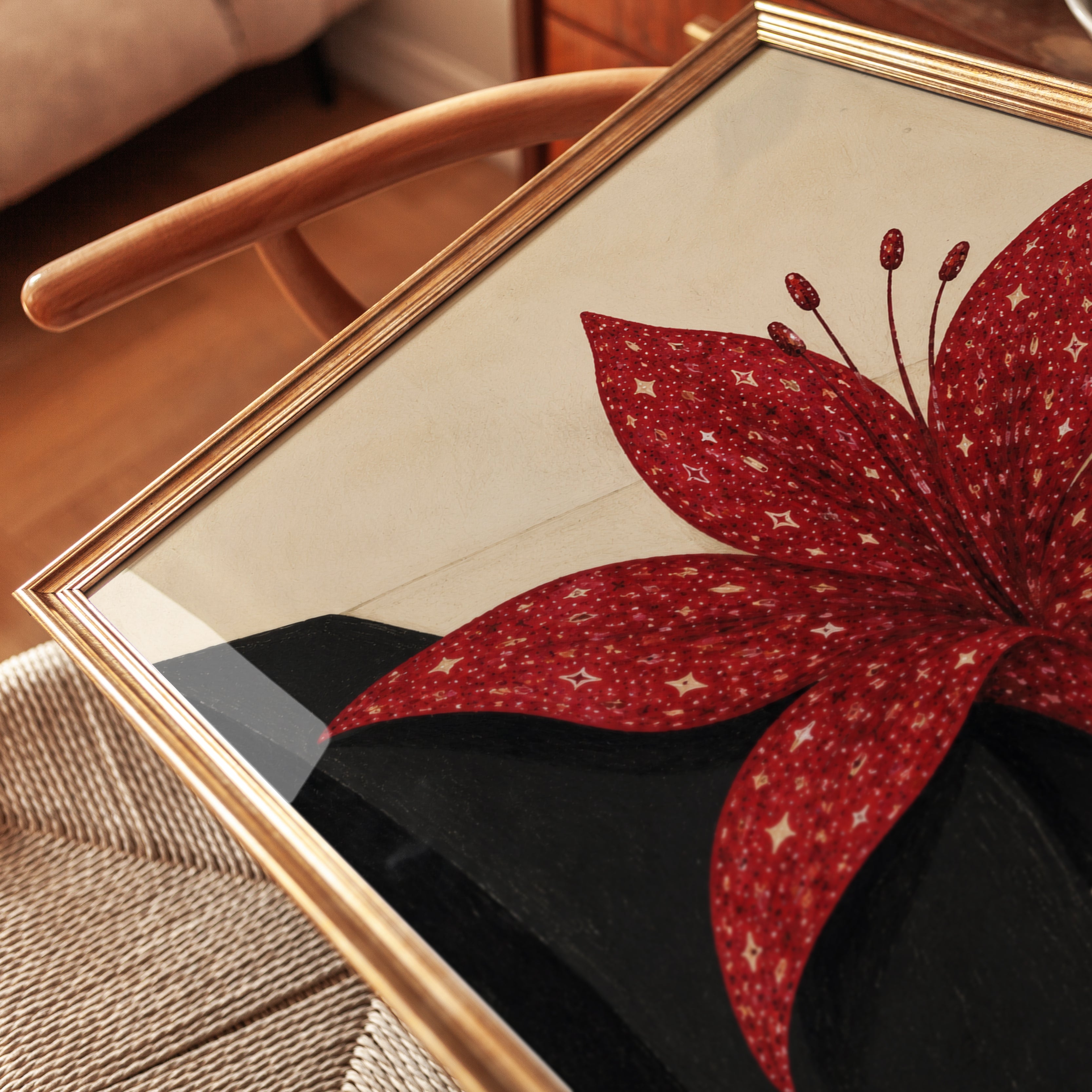 Red Lily Flower Art Print: Geometric Botanical Design - detail