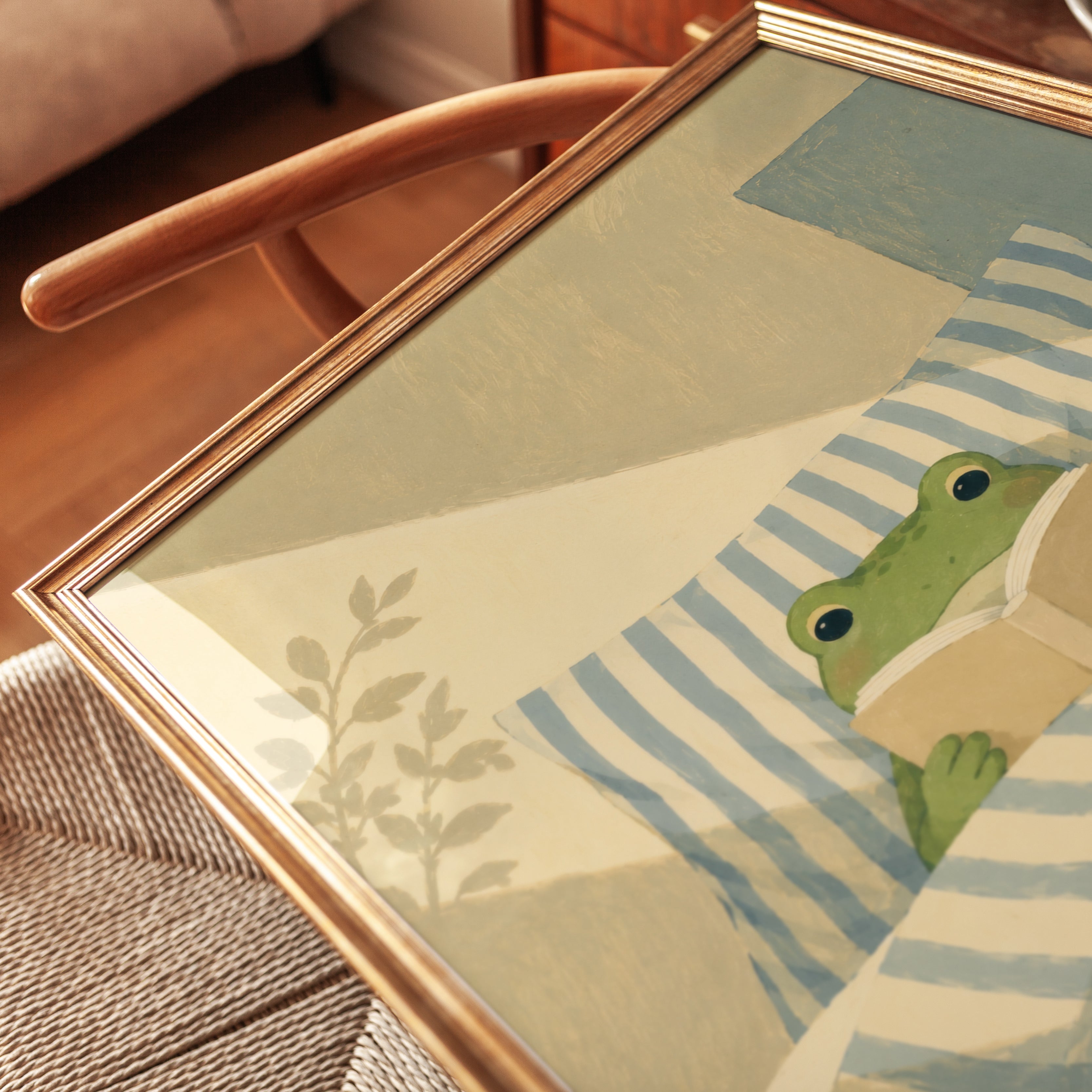 Frog Reading Wall Art – Cozy Animal Print - detail