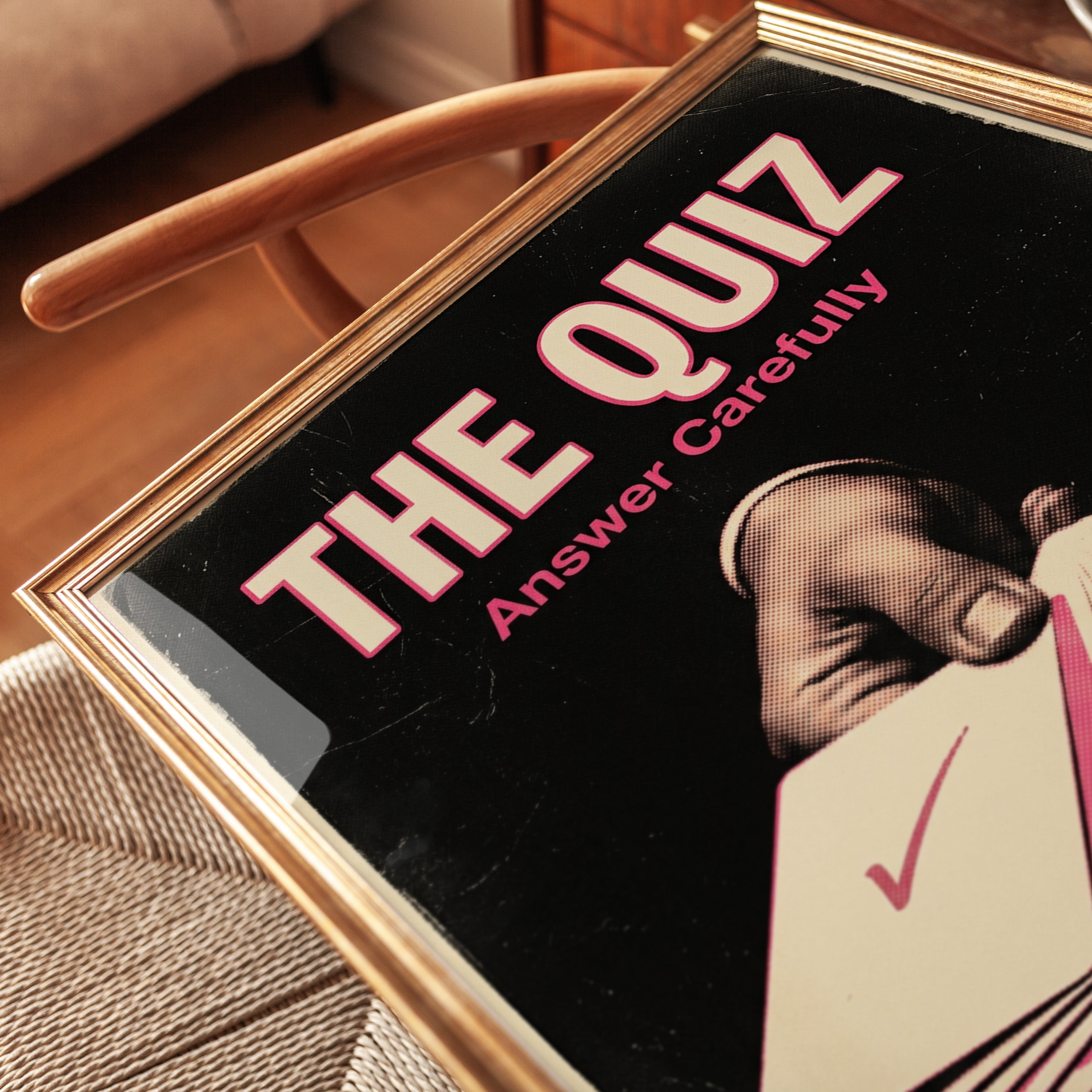 The Quiz Vintage Poster: Retro Pink Black Typography Wall Art - detail