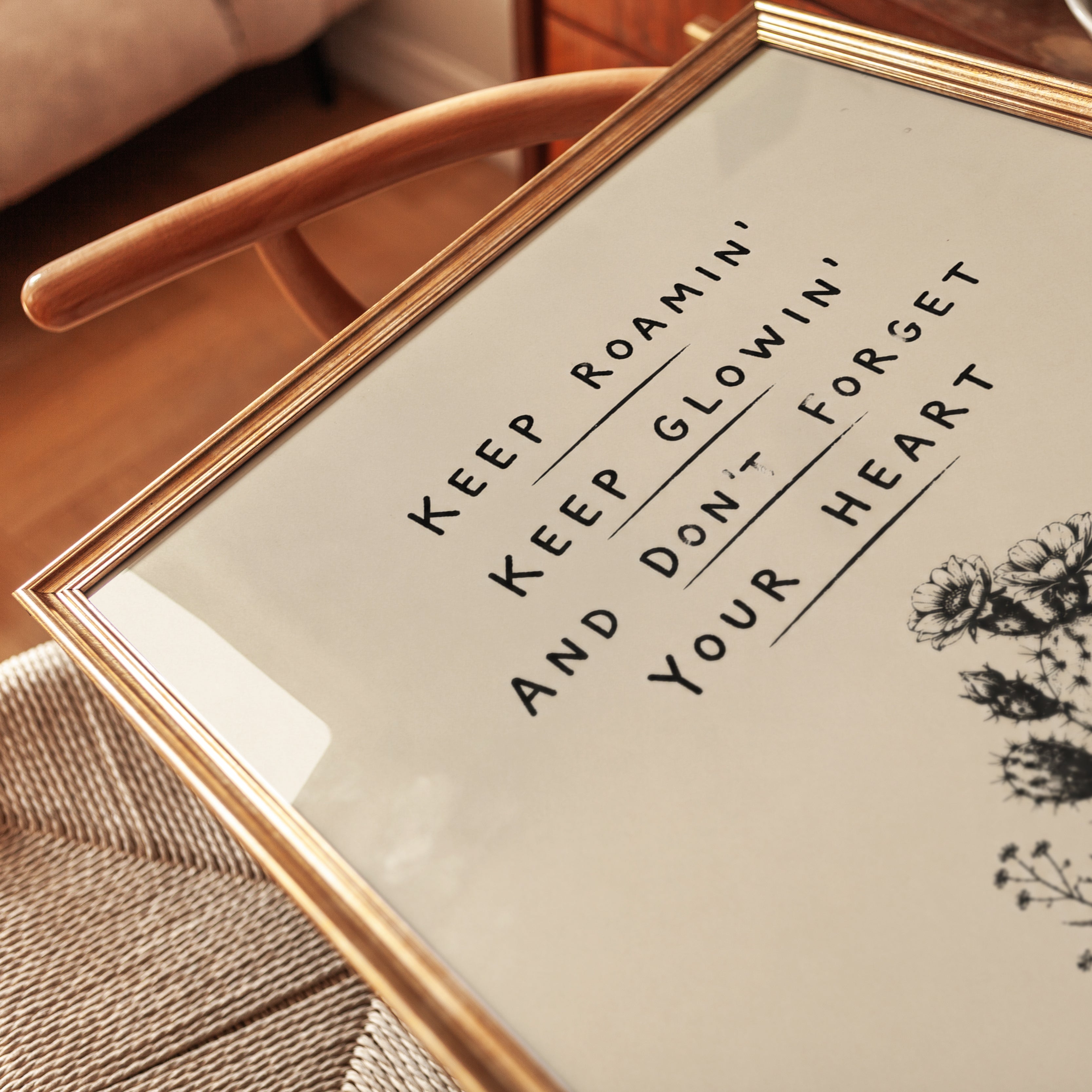 Keep Roamin Cactus Print: Motivational Desert Typography Wall Art - detail