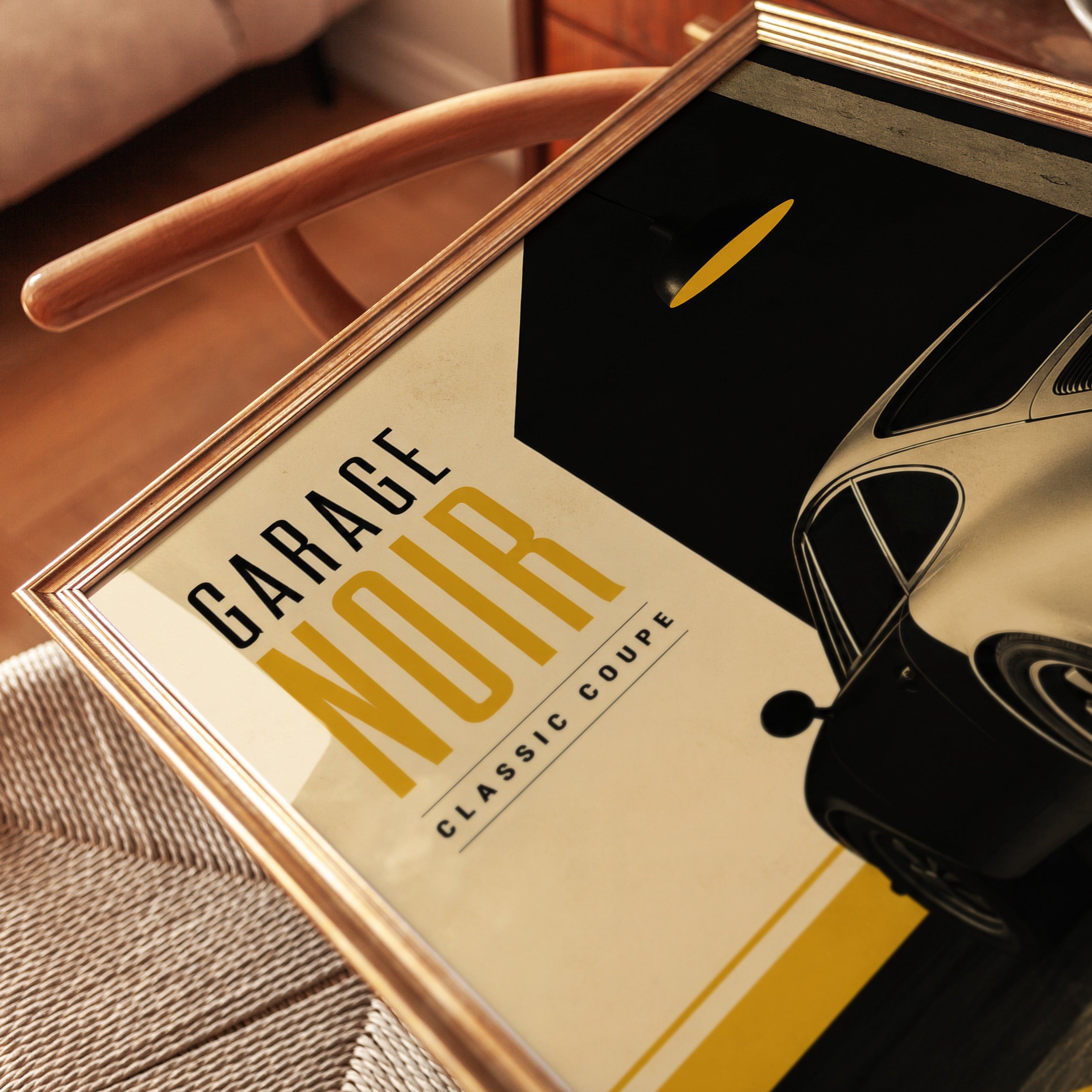 Garage Noir Classic Coupe Poster: Vintage Sports Car Art Print - detail