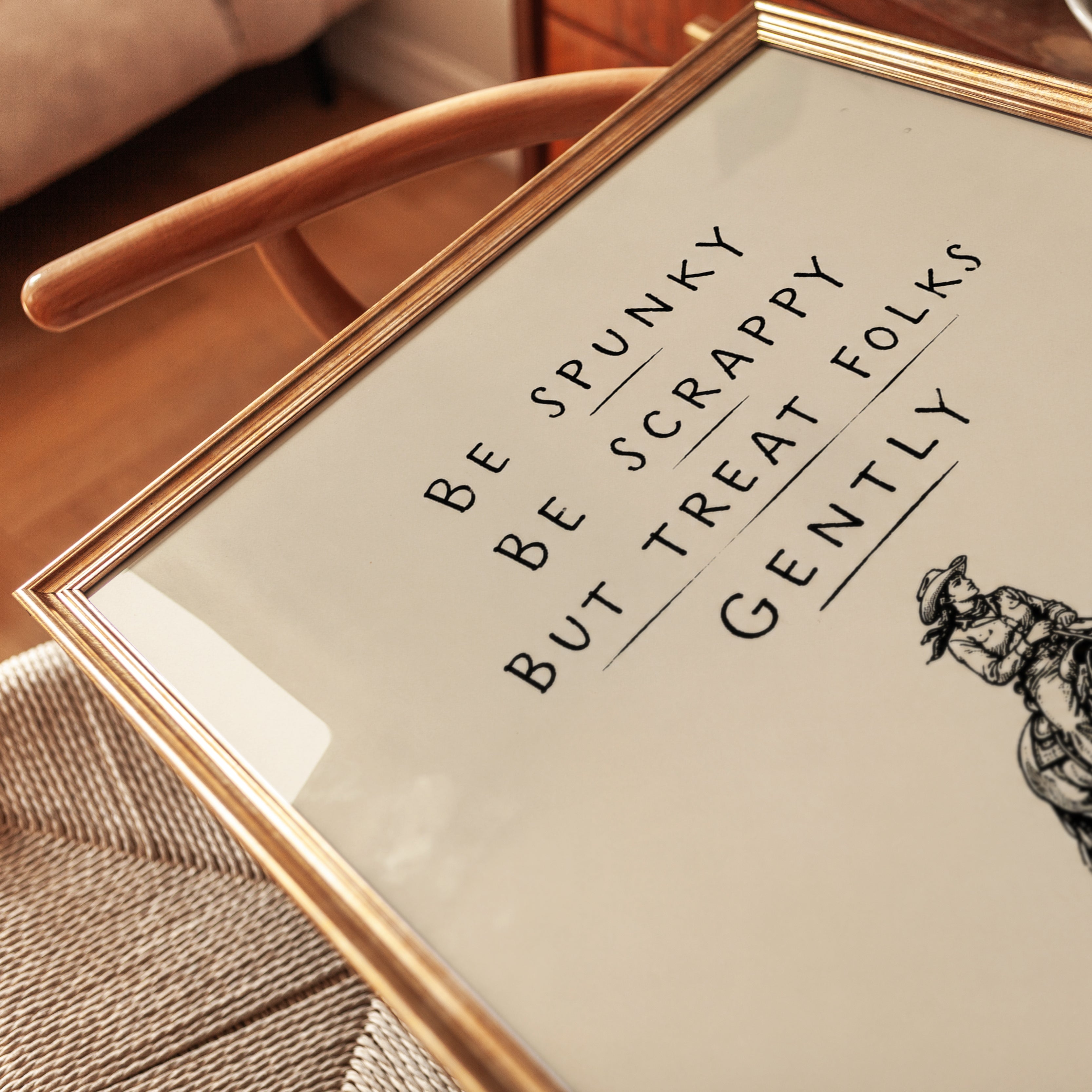 Be Spunky Cowgirl Quote Print: Vintage Western Art Poster - detail
