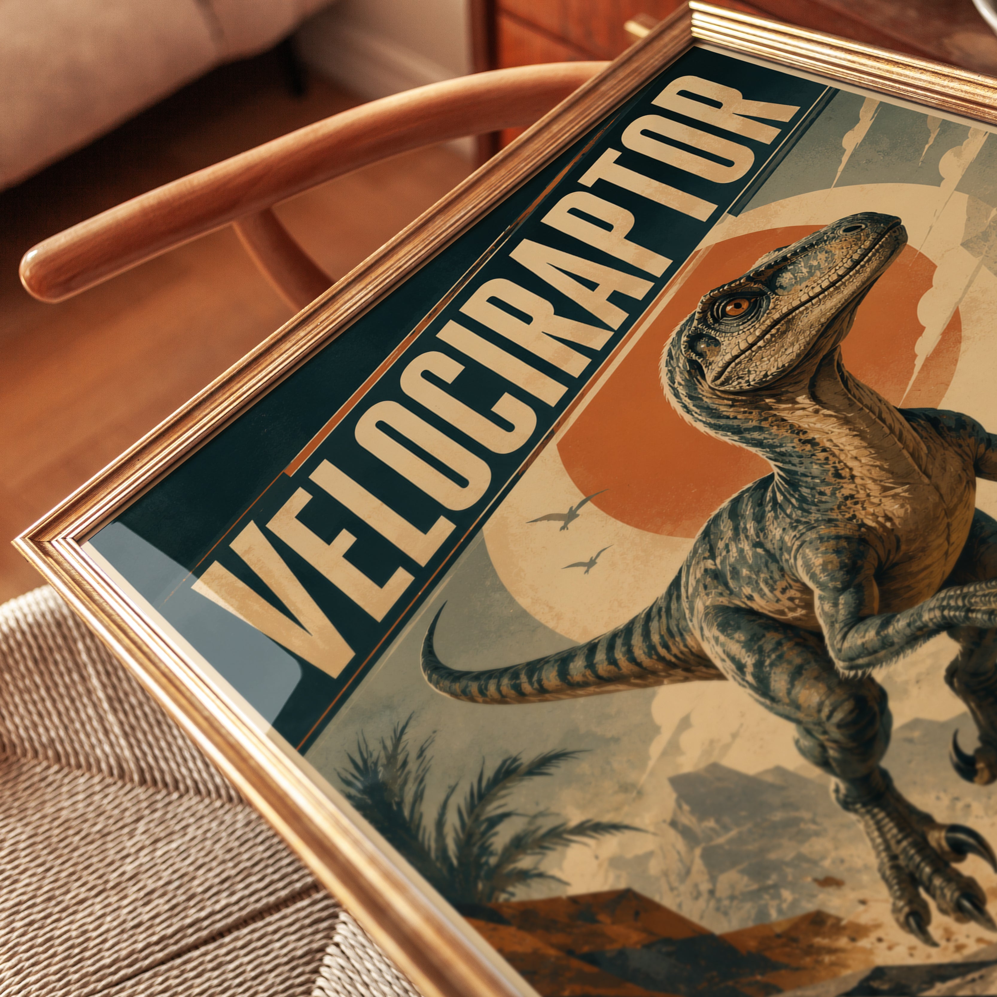 Velociraptor Vintage Poster - detail