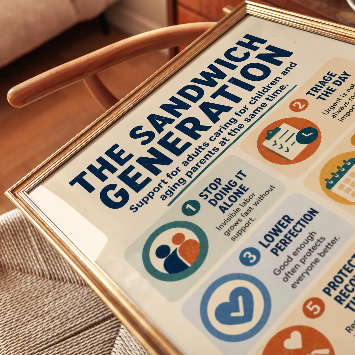 Sandwich Generation Care Guide Poster: Retro Educational Print - detail