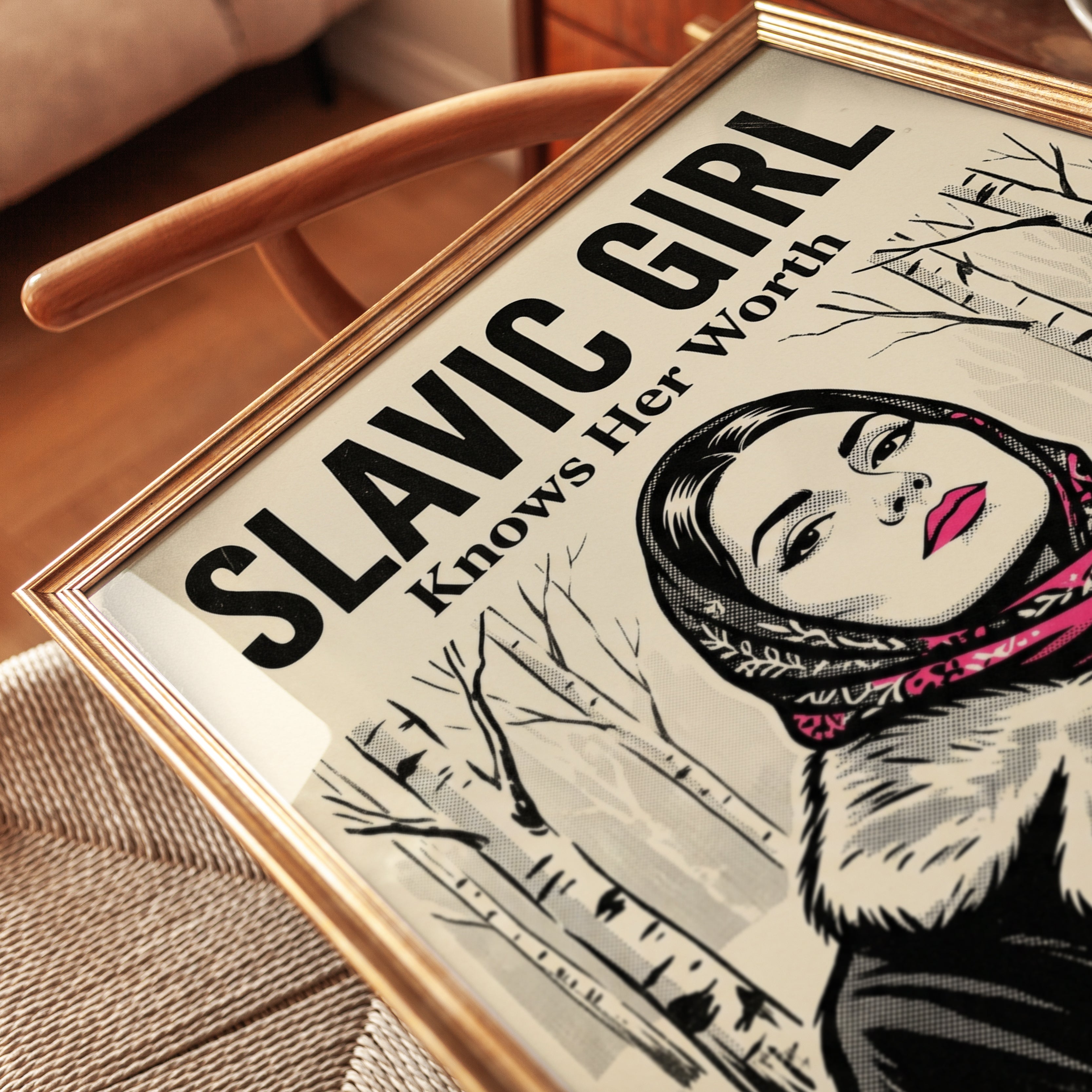 Slavic Girl Knows Her Worth: Vintage Propaganda Style Poster - detail