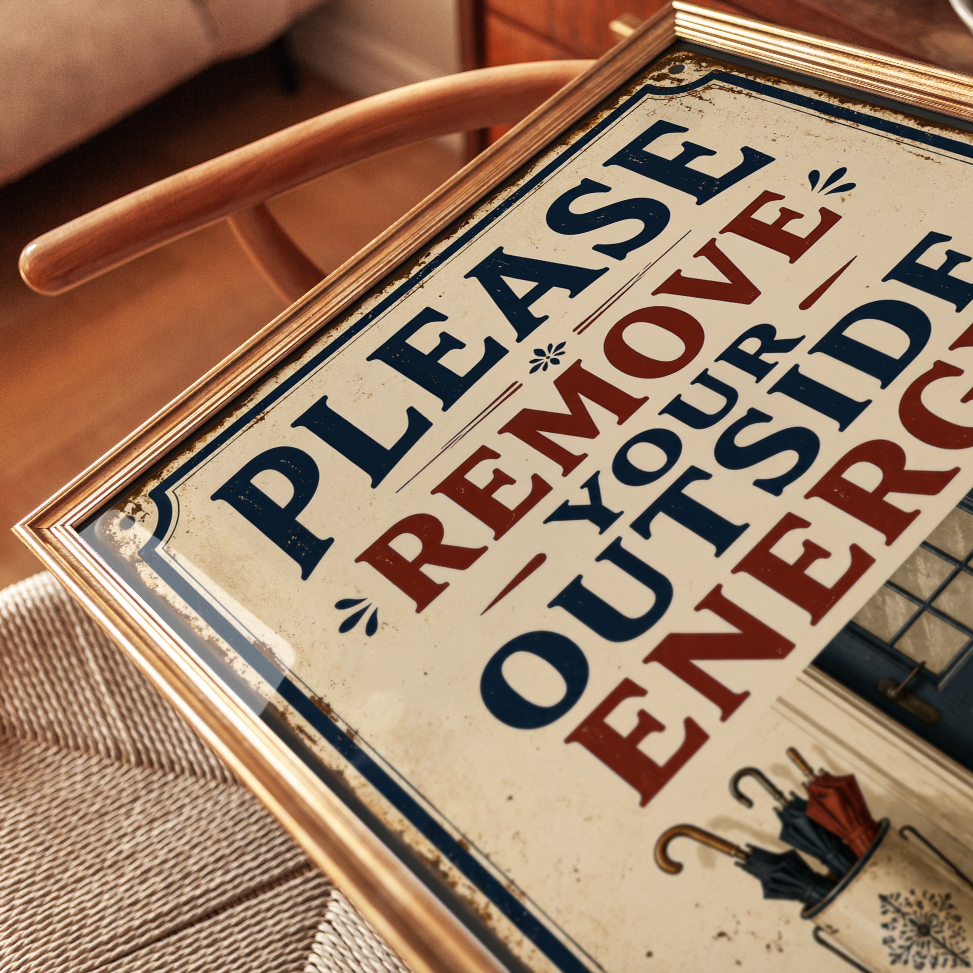 Remove Your Outside Energy Sign: Vintage Entryway Wall Art - detail