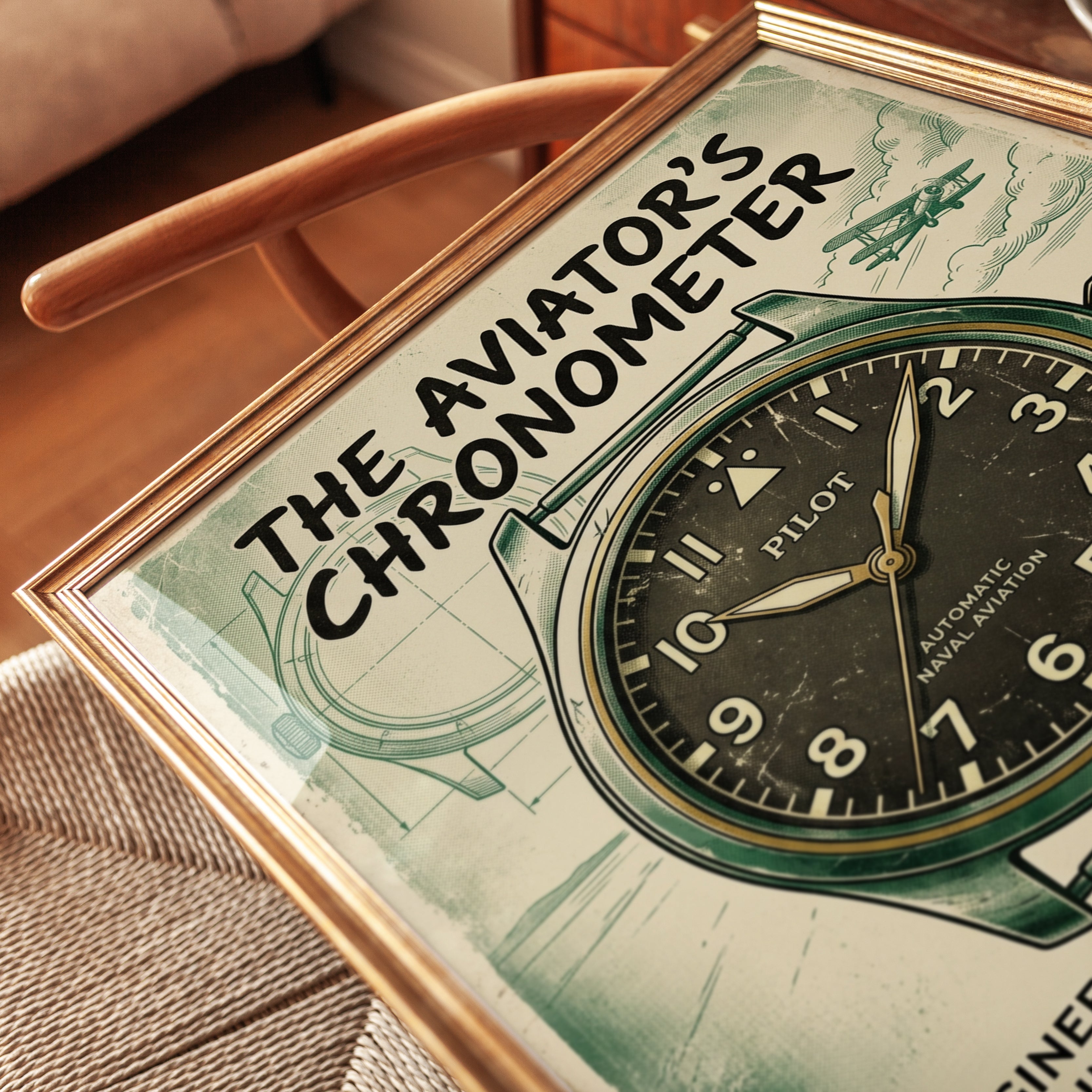 Vintage Aviator Chronometer Poster: Retro Aviation Watch Art Print - detail