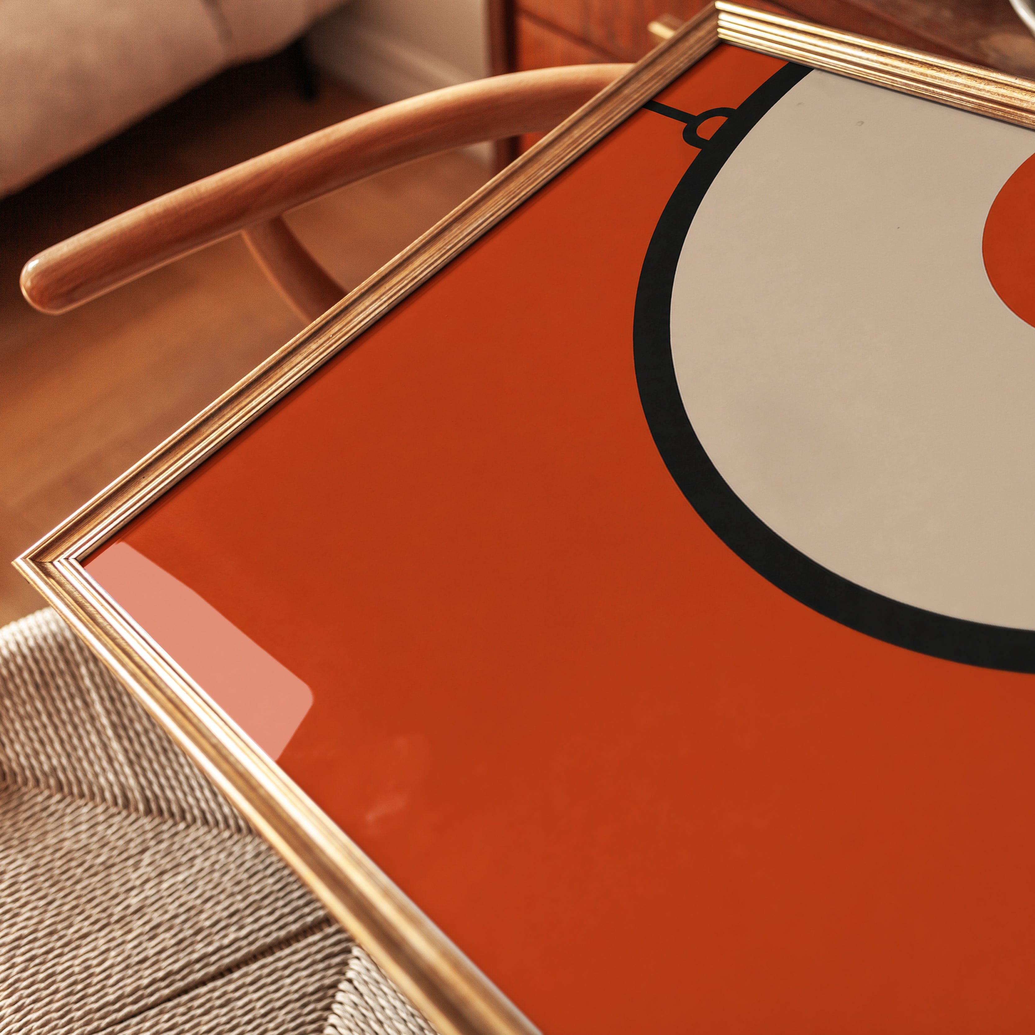 Mid-Century Modern Pendant Lamp Art Print: Orange Geometric Design - detail