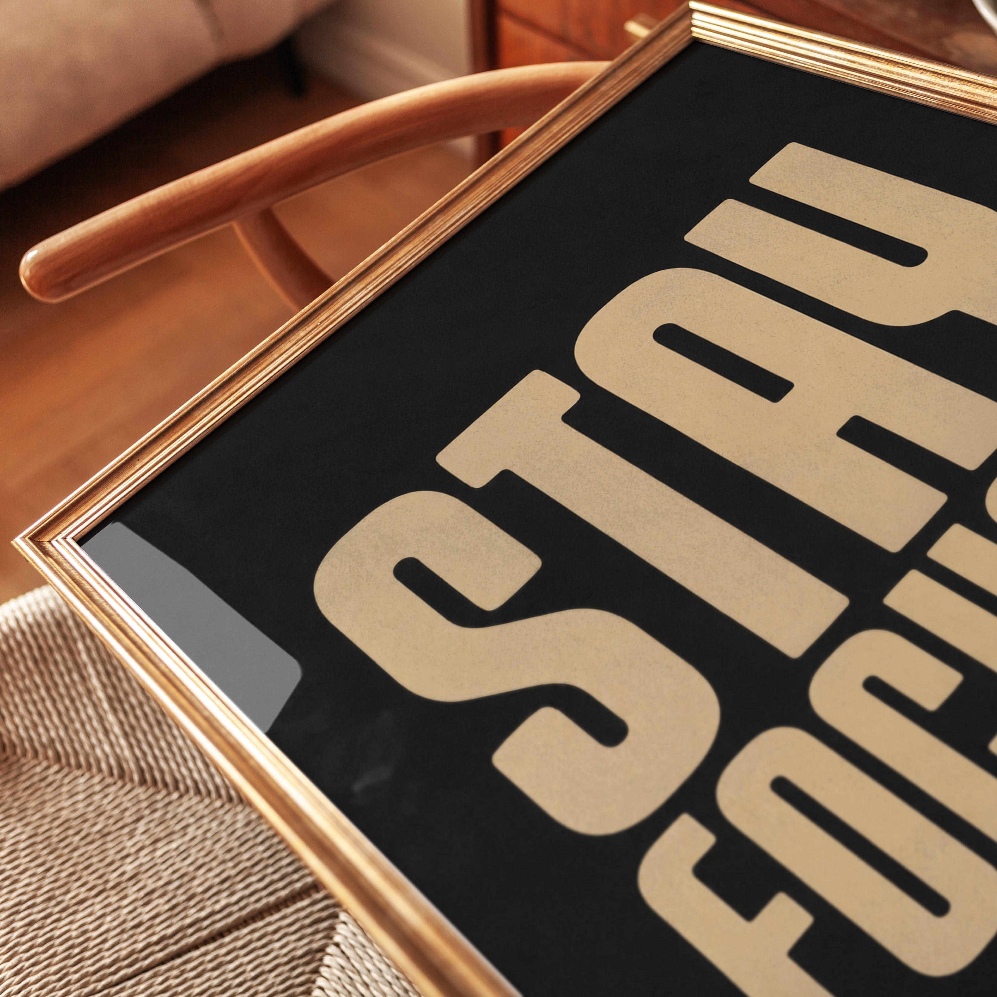 Motivational Wall Art: Stay Focused Typography - detail