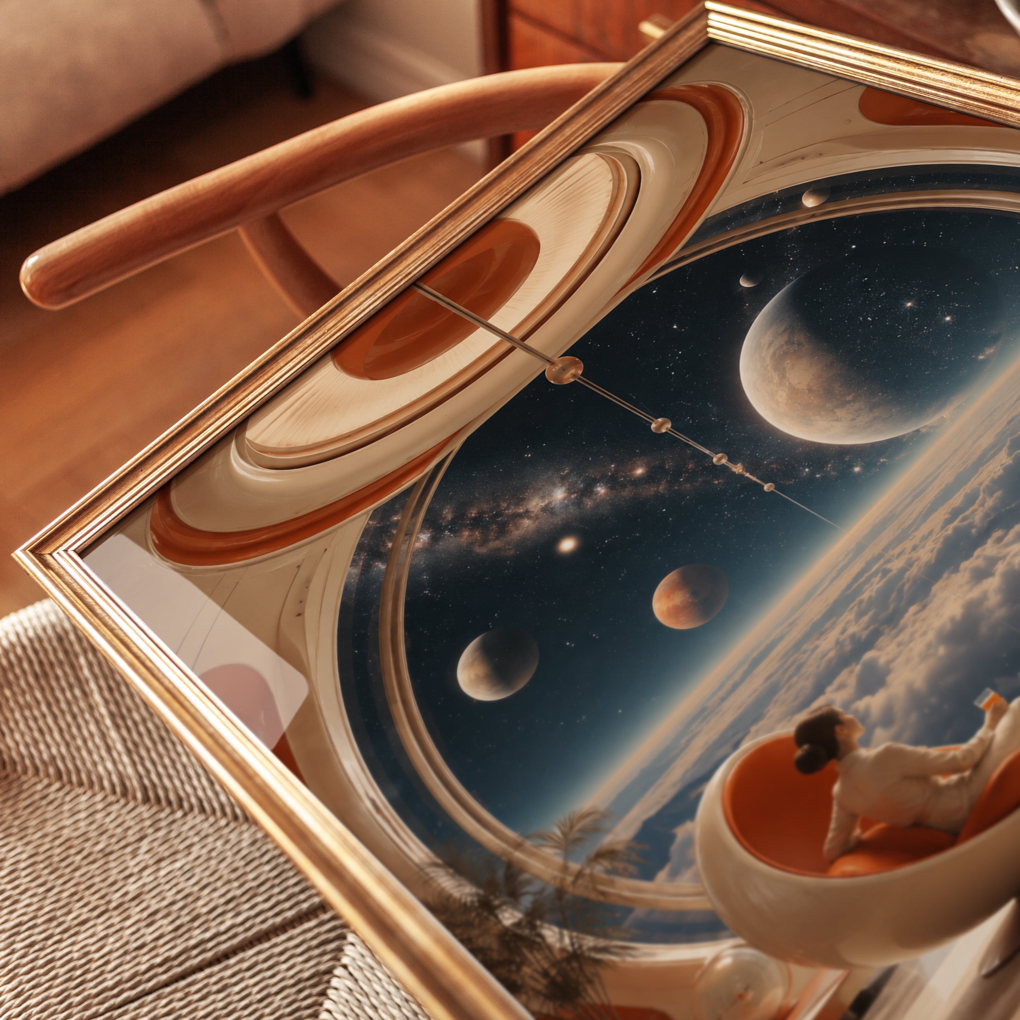 Cosmic Observatory Wall Art: Retro Futurism Space Interior - detail