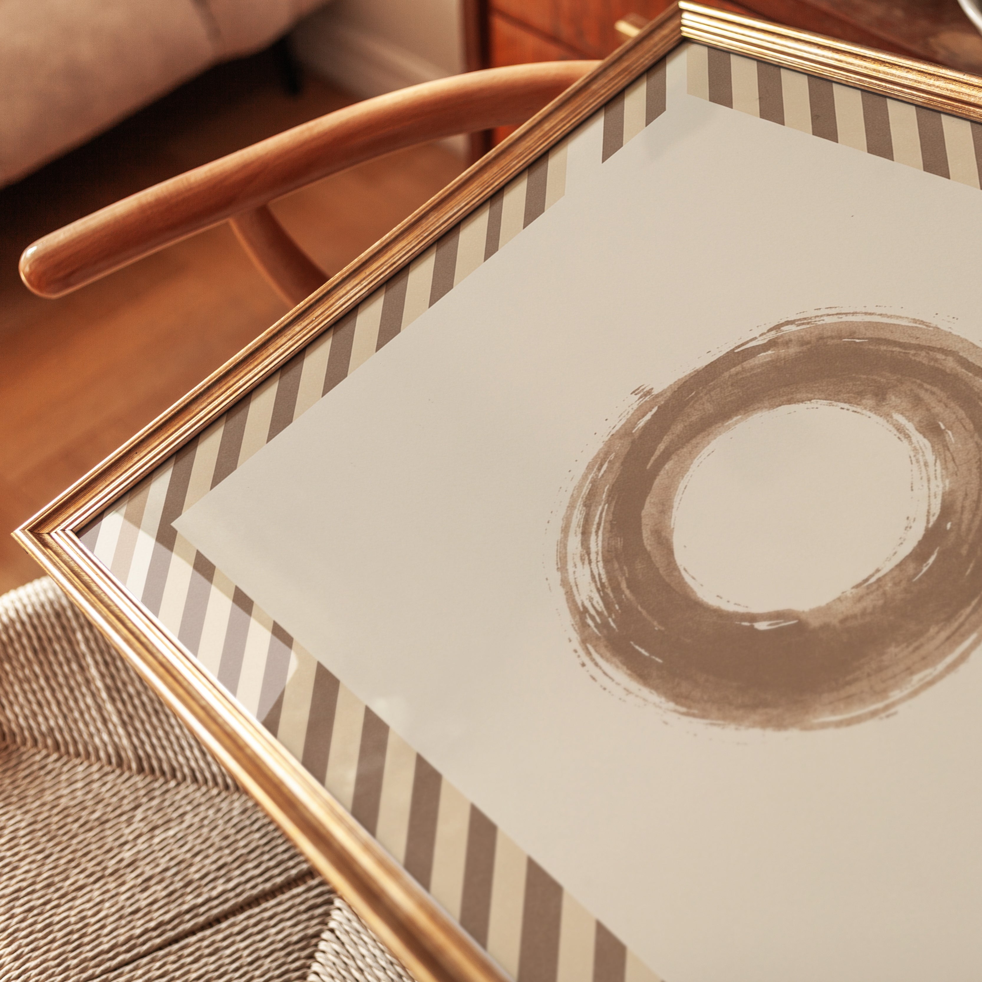 Enso Circle Art Print: Minimalist Brown Zen Brushstroke - detail