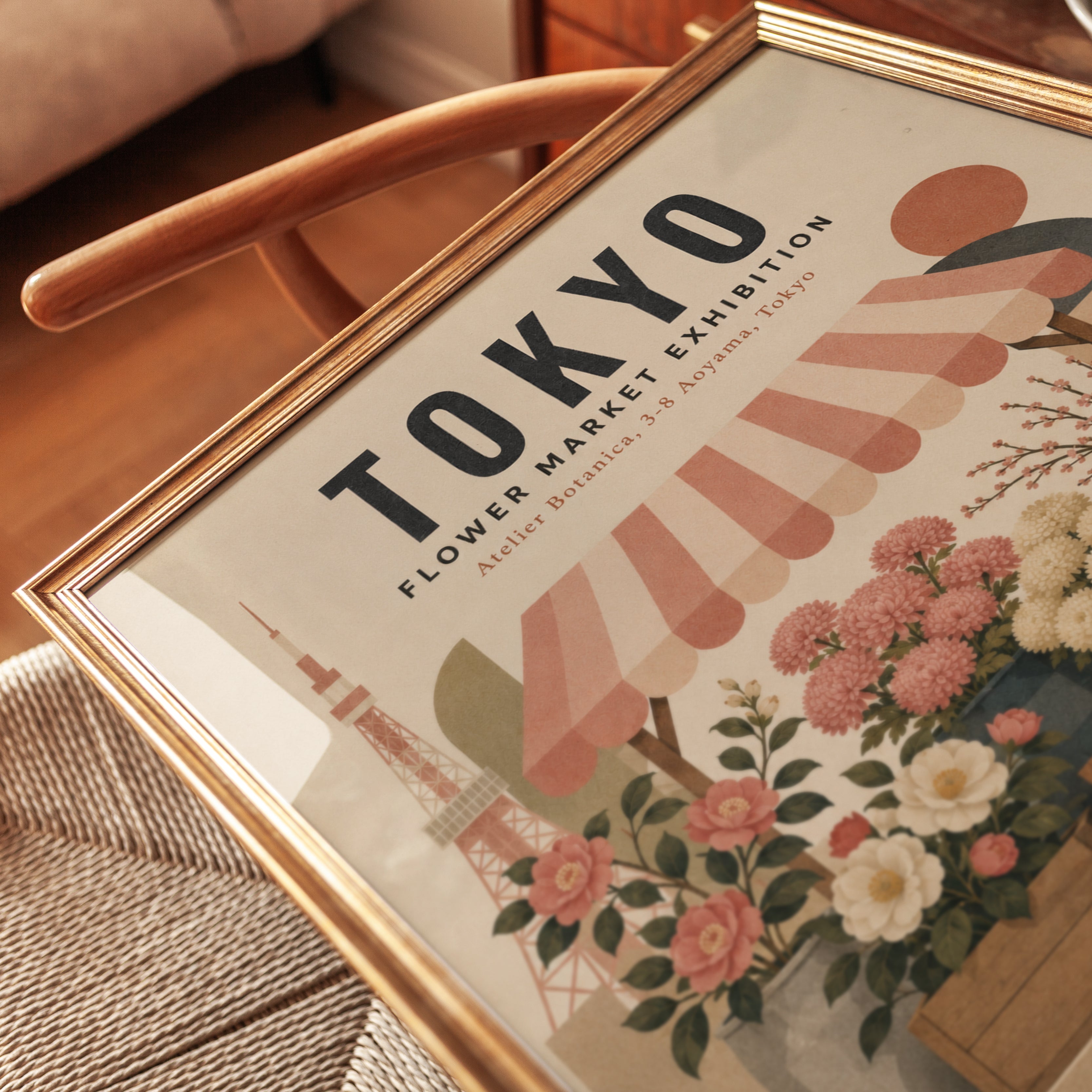 Tokyo Flower Market Print — Vintage Japanese Travel Poster - detail