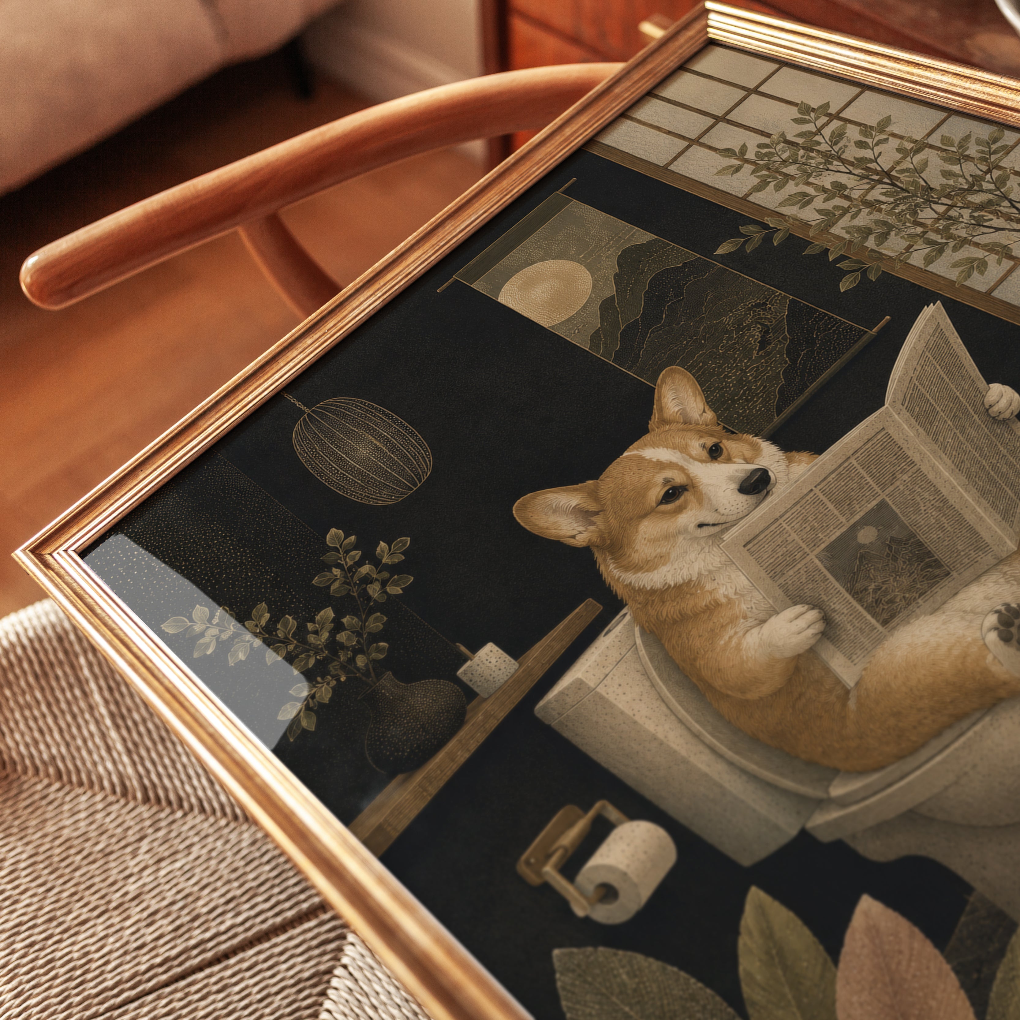 Corgi Bathroom Wall Art – Funny Dog Print - detail