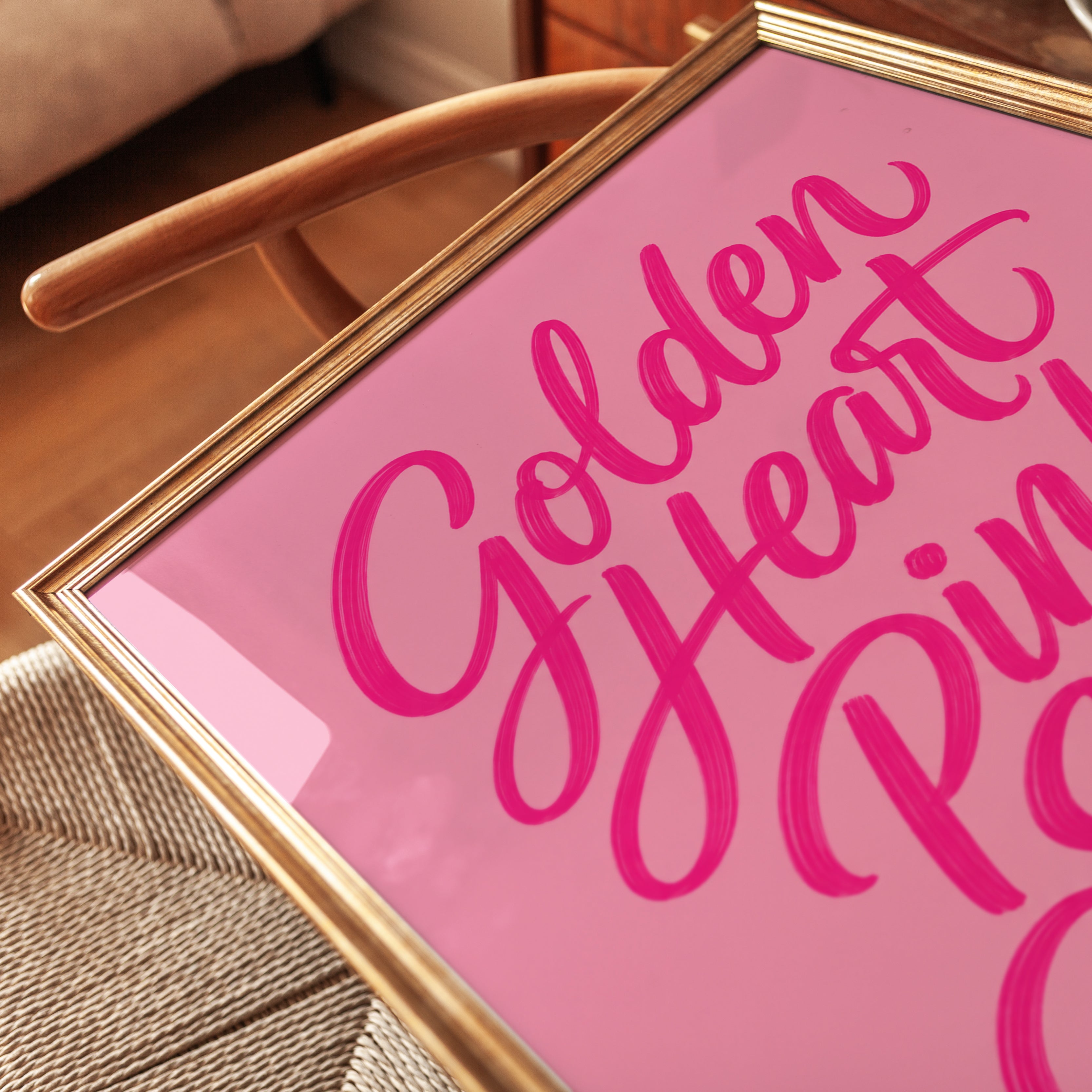 Golden Heart Pink Soul Typography Print: Modern Brush Lettering - detail