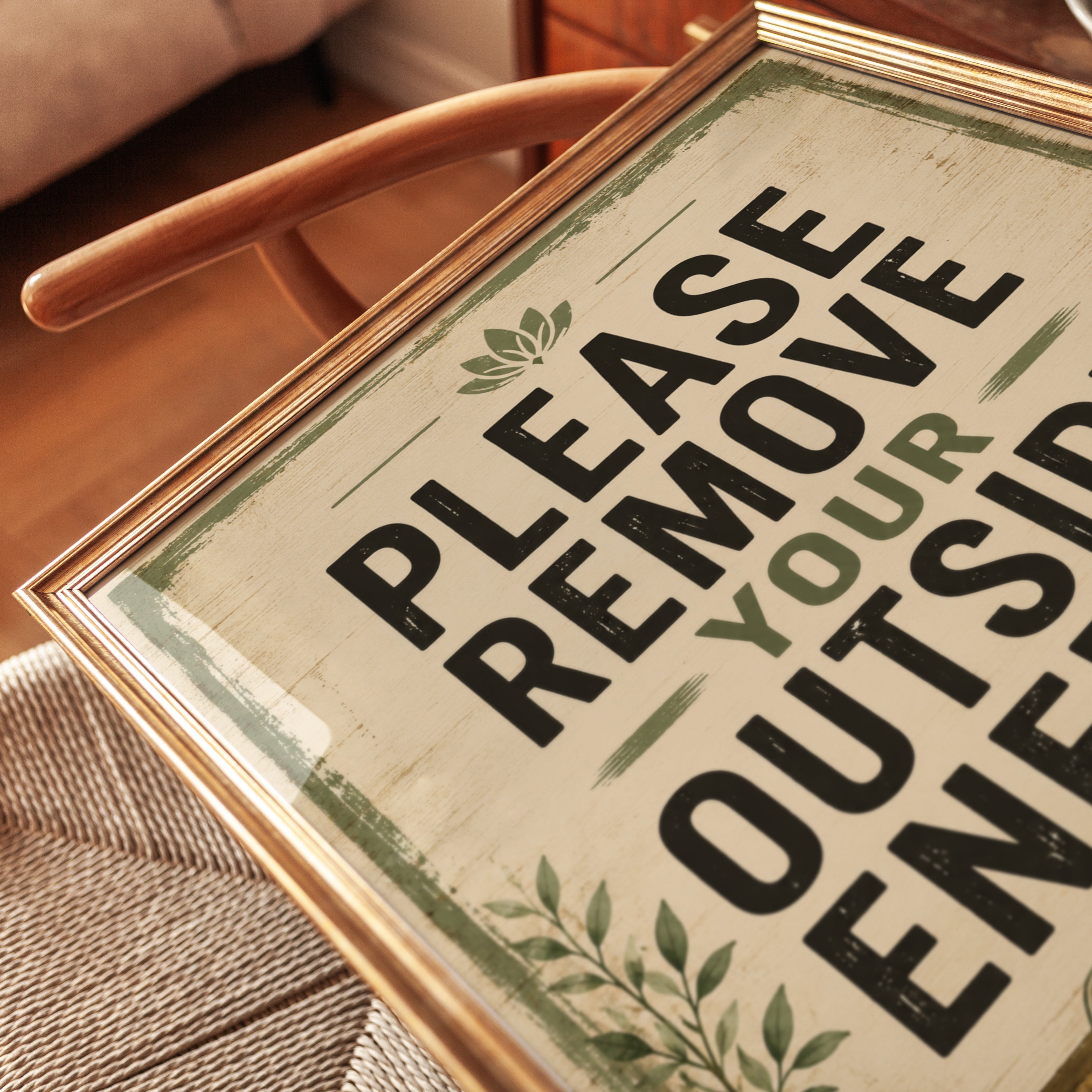 Please Remove Your Outside Energy Print: Japanese Zen Entryway Art - detail