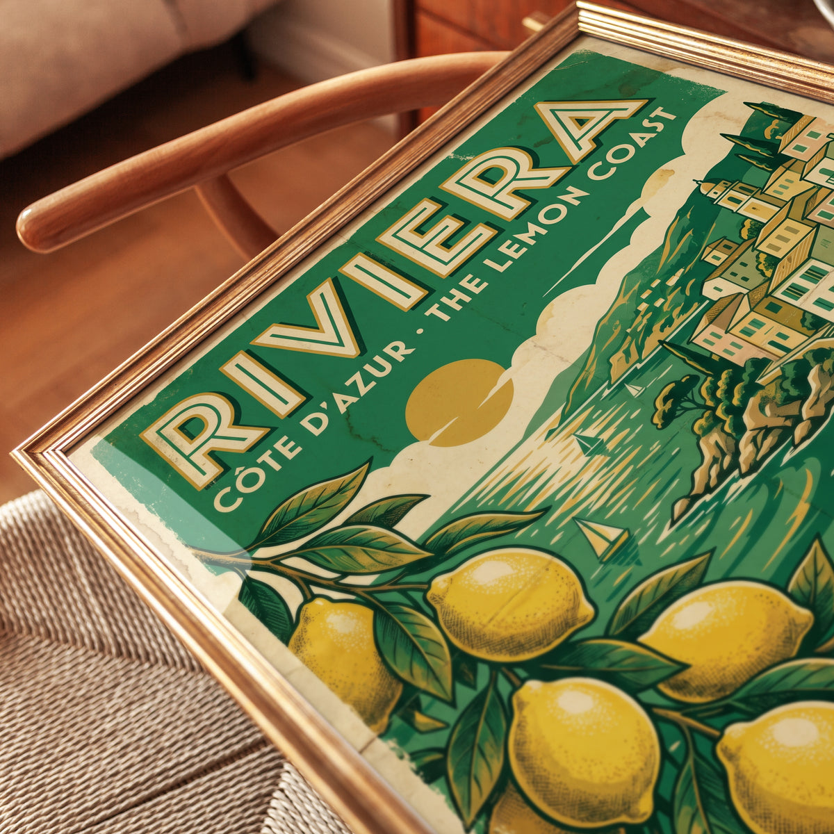 Vintage Riviera Travel Poster — Retro Côte d'Azur Lemon Coast - detail