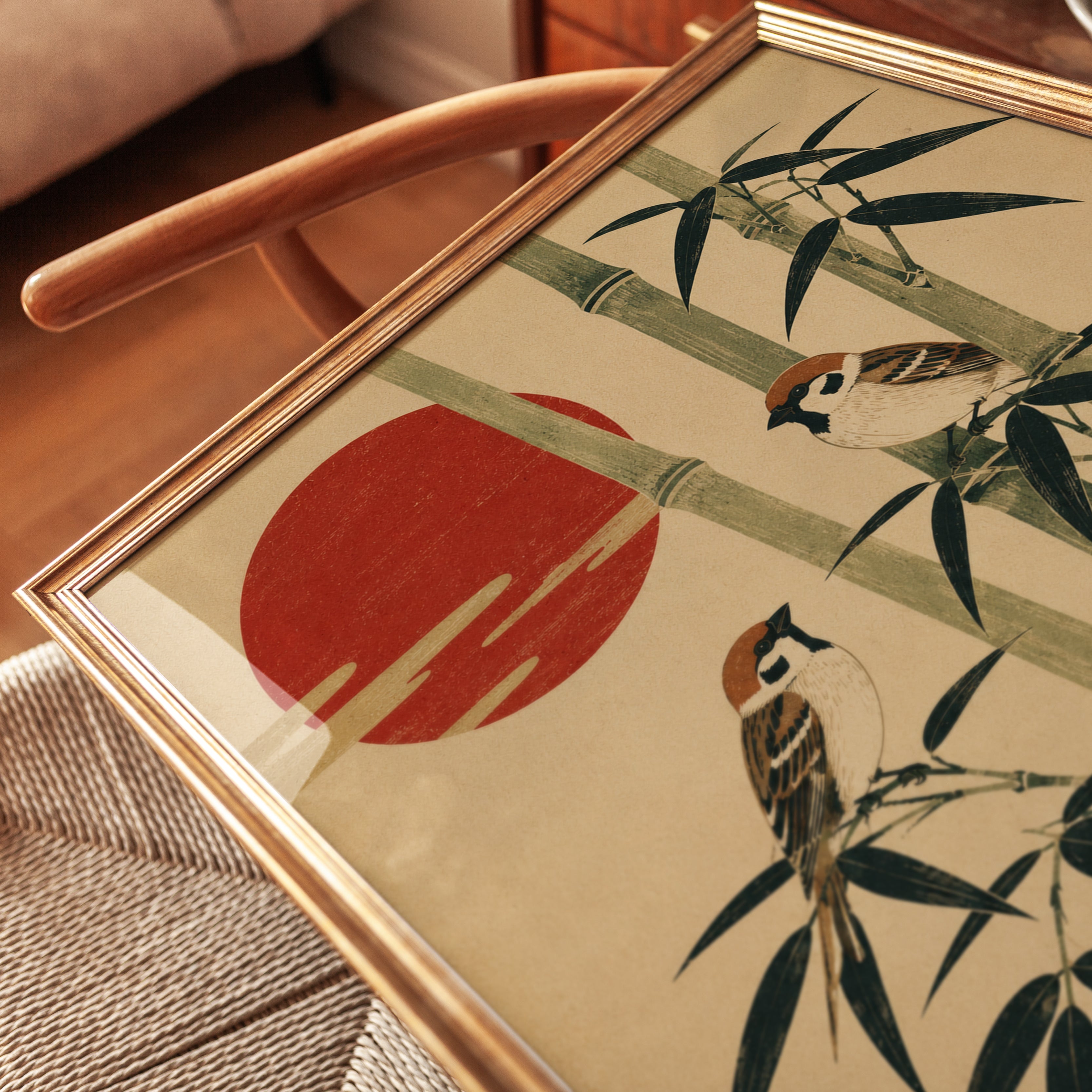 Japanese Sparrows Art Print - detail