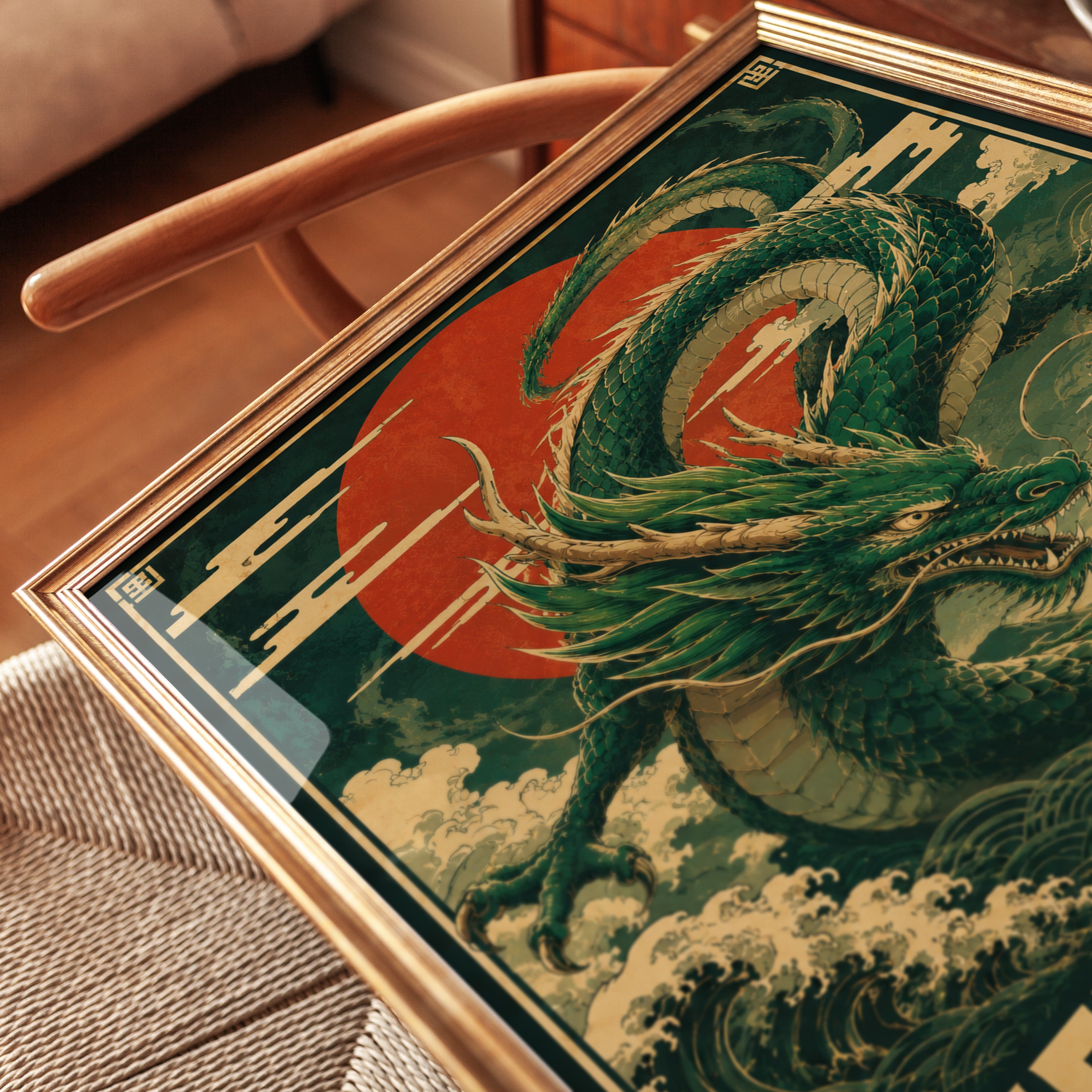 Japanese Dragon Art Print: Vintage Mythology Poster - detail