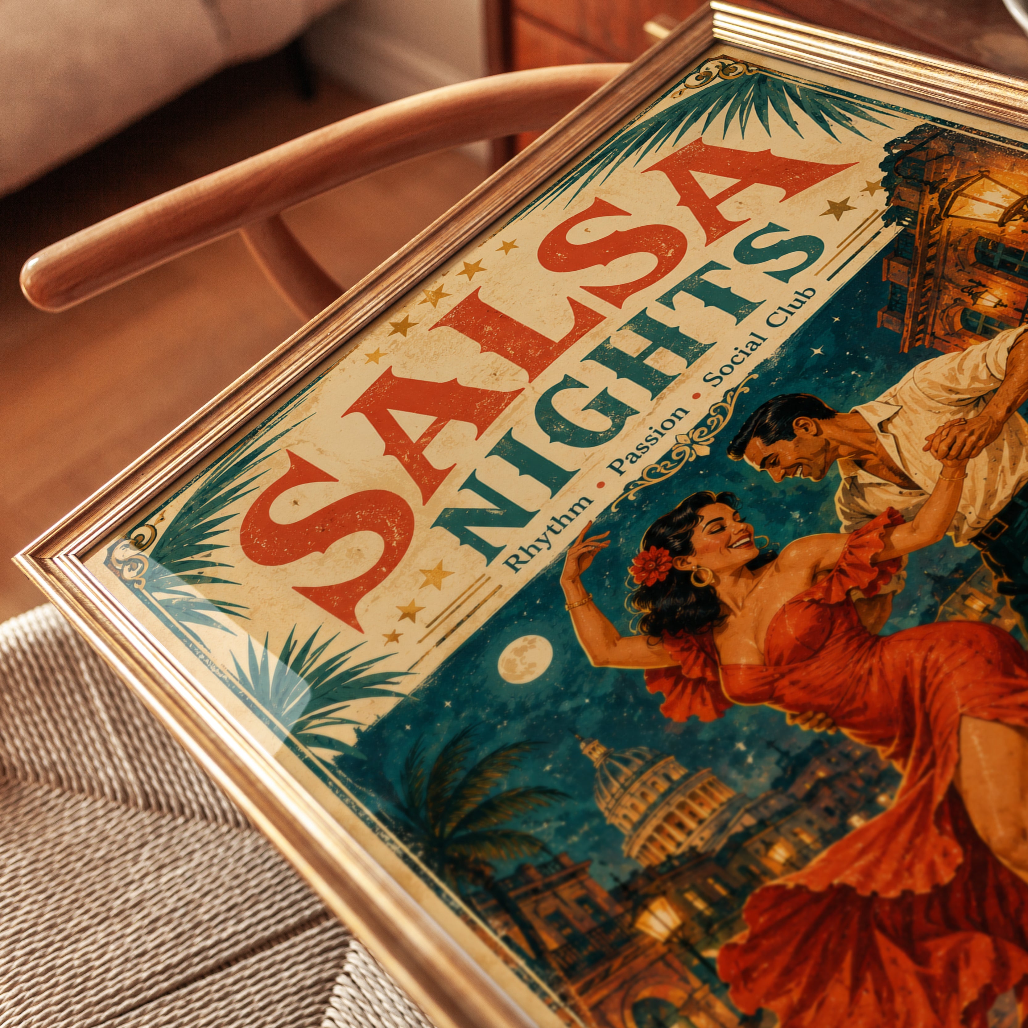 Salsa Dancing Poster – Havana Cuba Wall Art - detail
