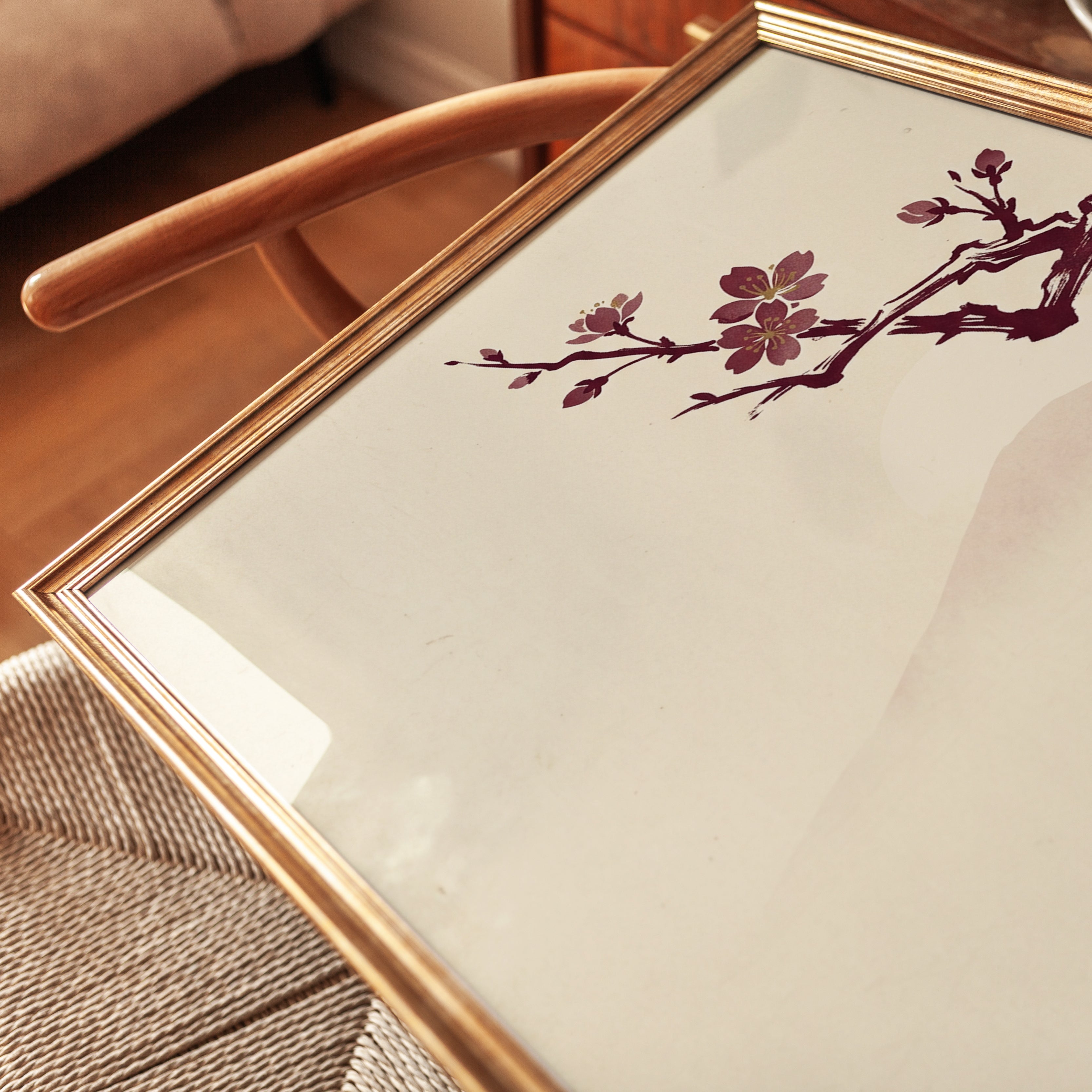 Cherry Blossom Branch Art Print: Japanese Minimalist Design - detail