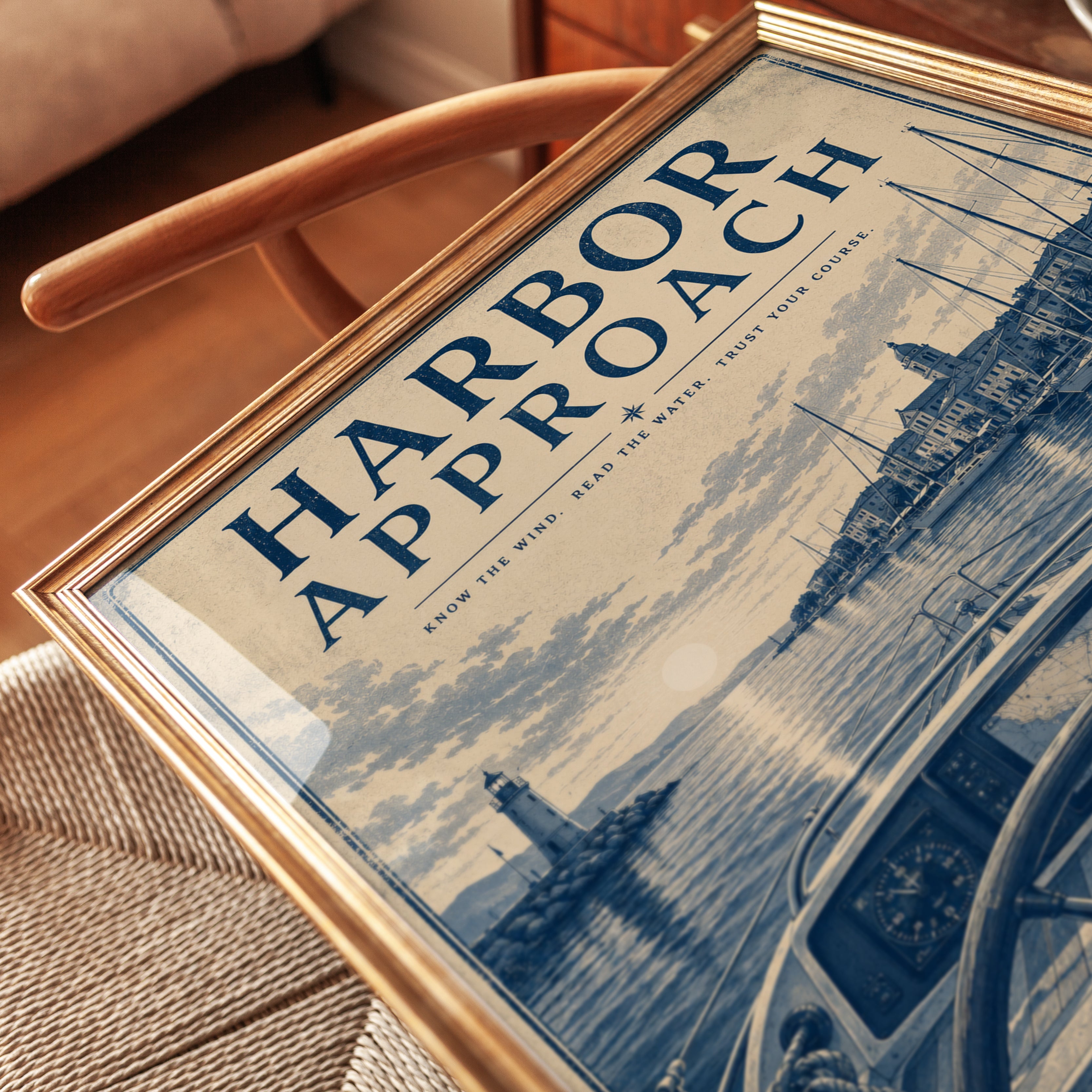 Harbor Approach Poster: Vintage Nautical Blue Sailing Art Print - detail