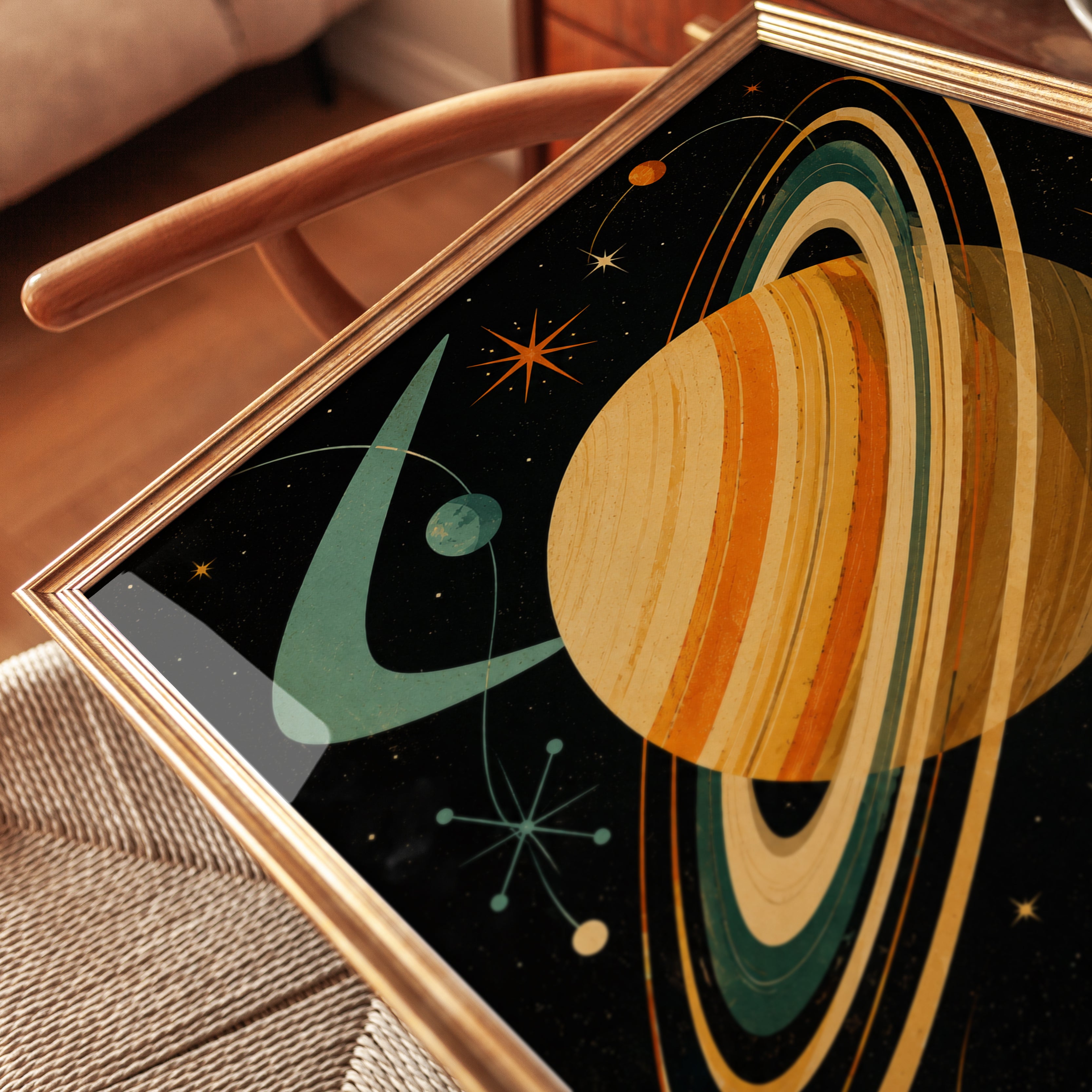 Retro Space Wall Art – Mid Century Planet Print - detail