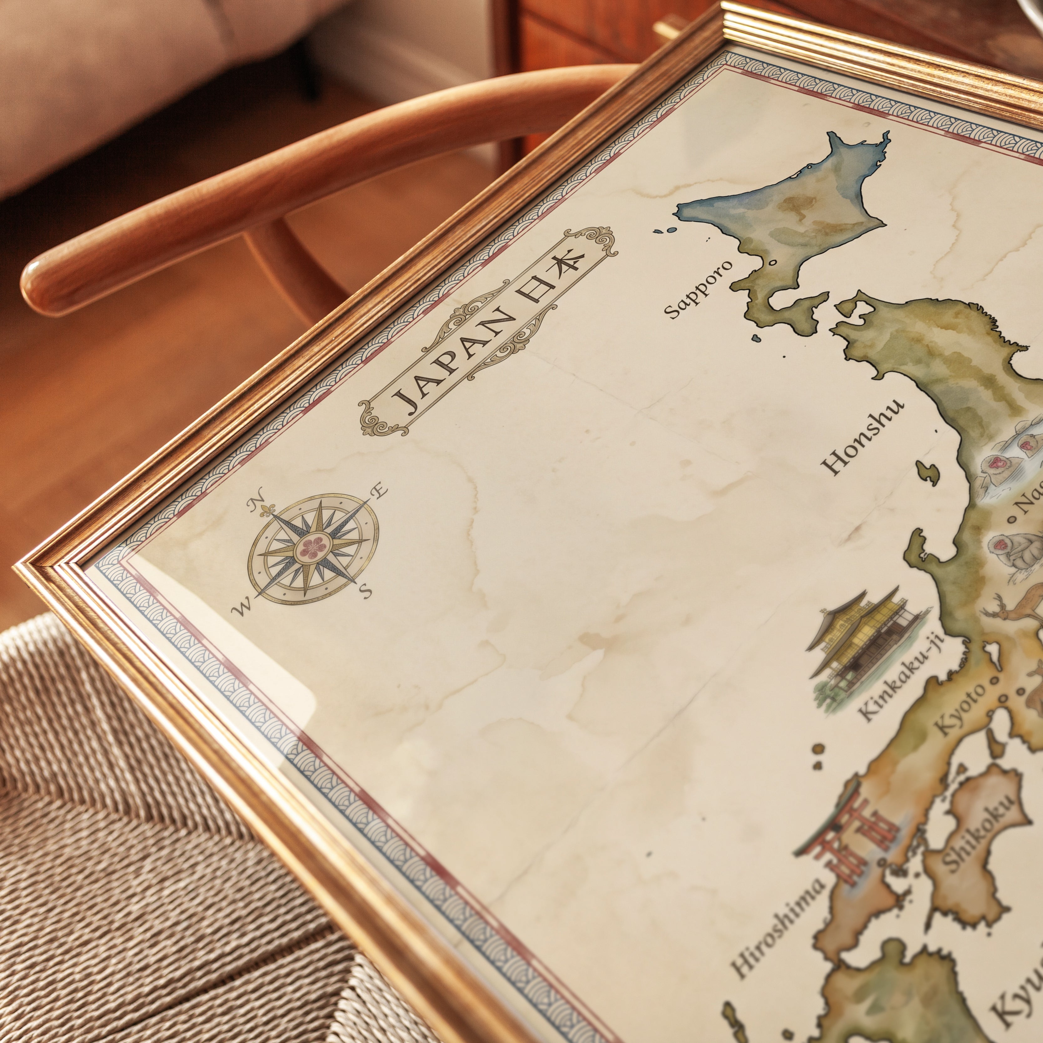 Japanese Vintage Map Print - detail