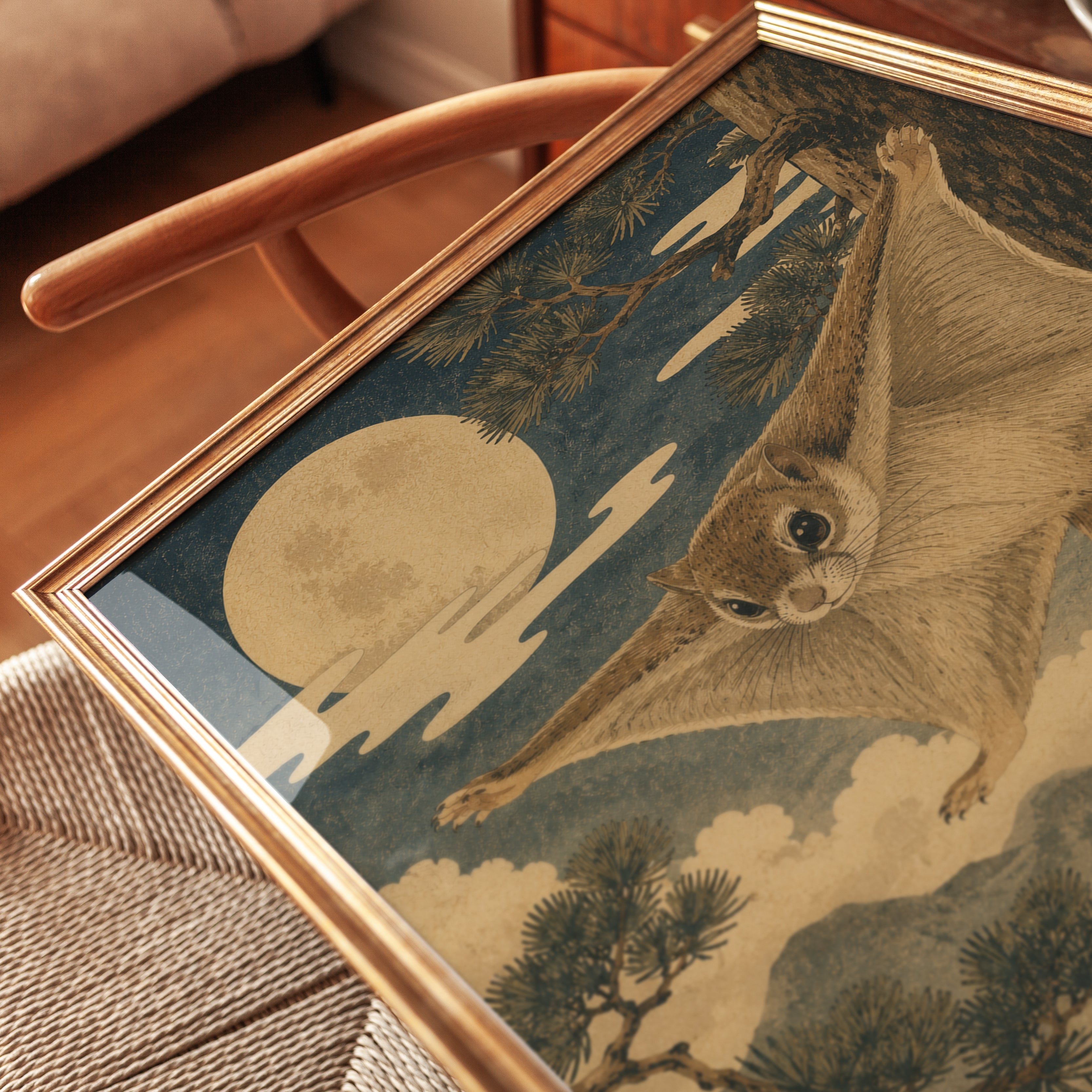 Flying Squirrel Japanese Art Print - detail