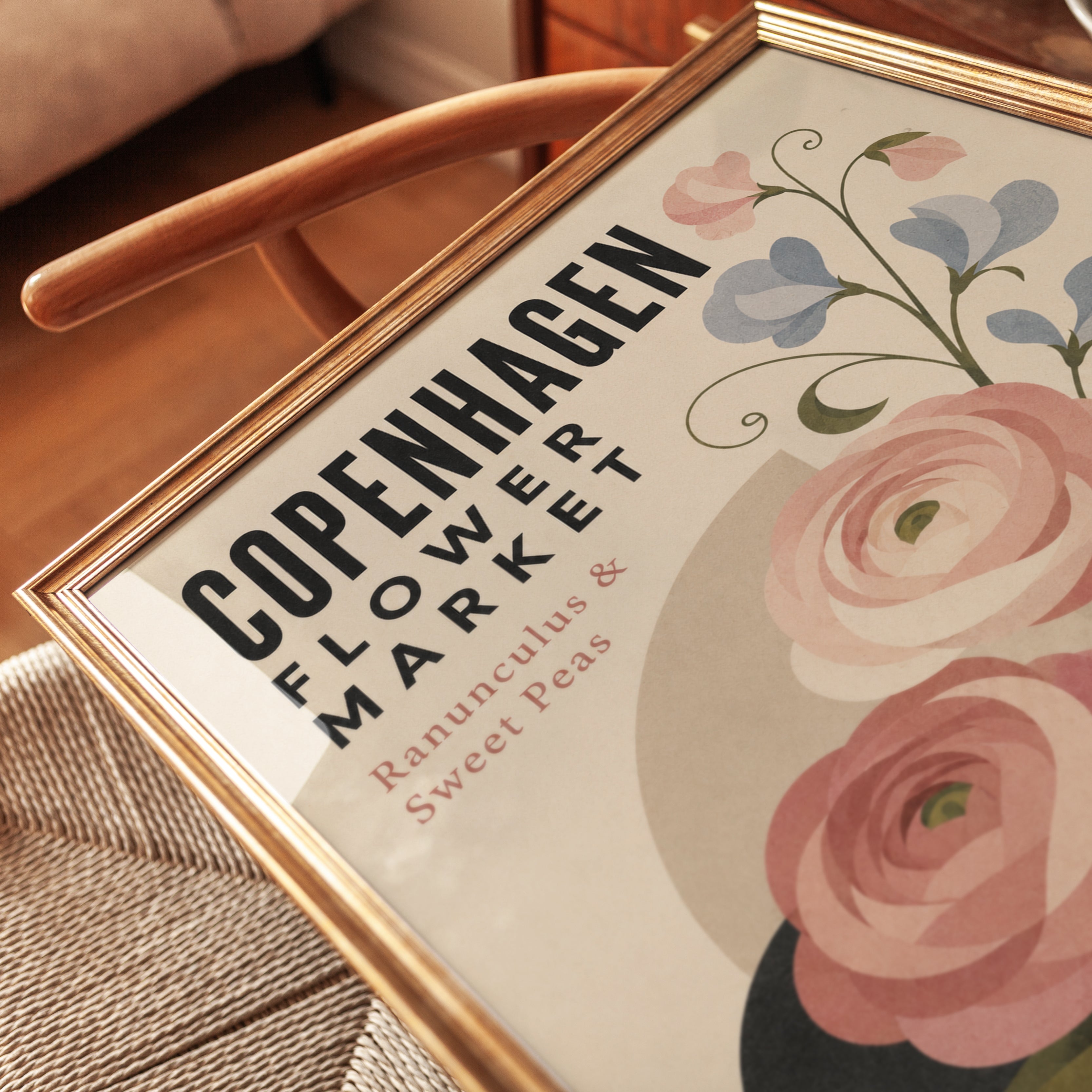 Copenhagen Flower Market Print — Vintage Botanical Poster - detail