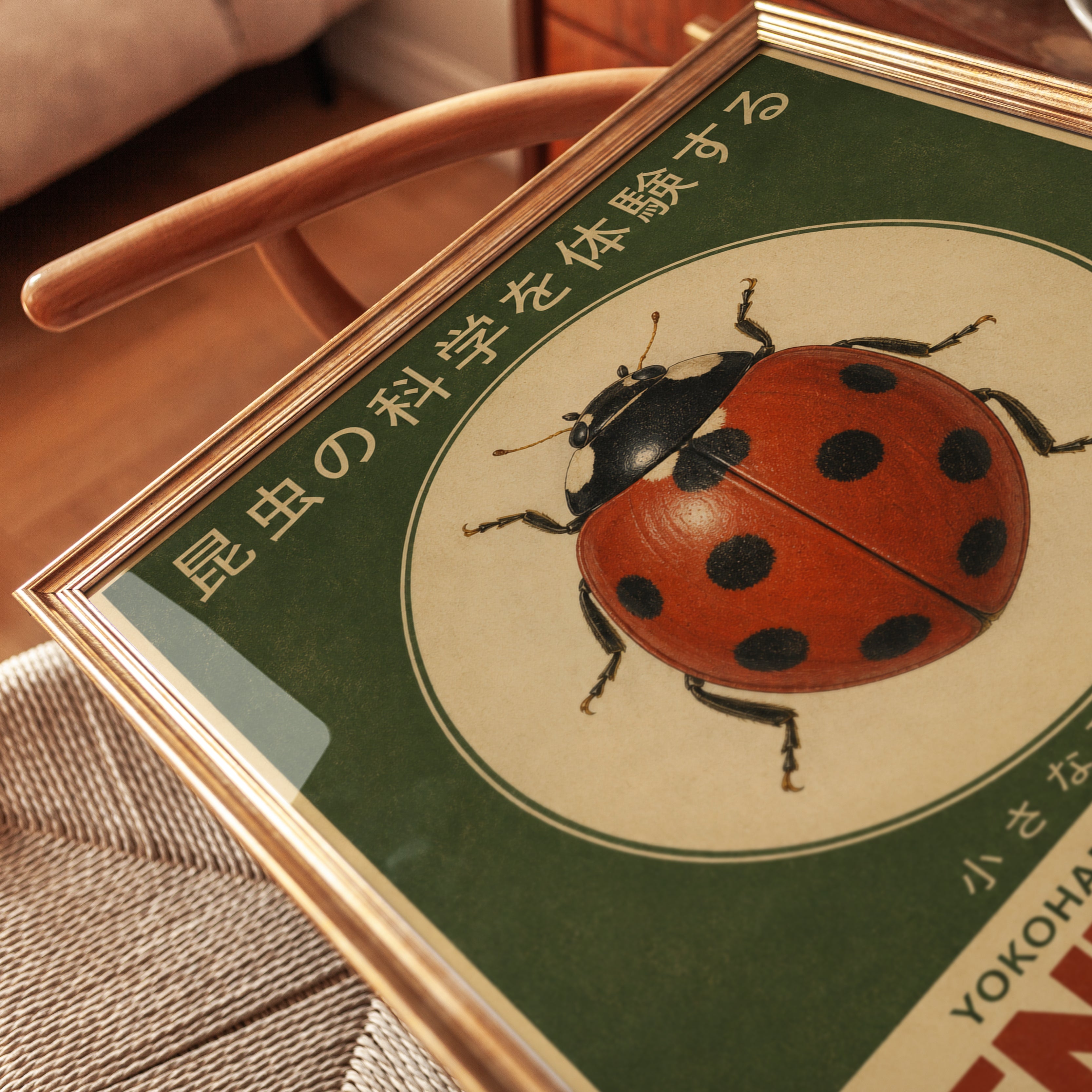 Vintage Japanese Ladybug Poster: Retro Entomology Wall Art - detail