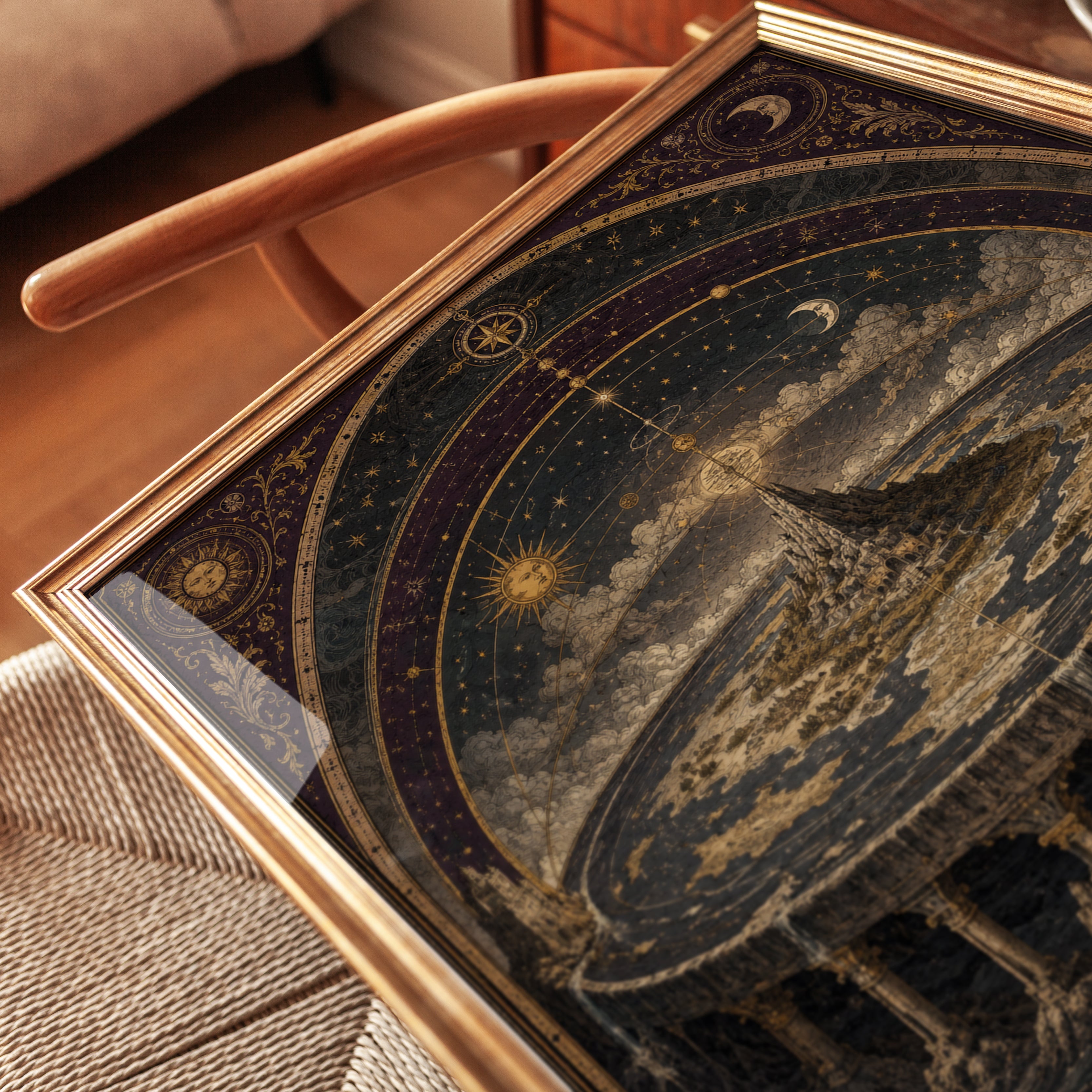 Flat Earth Cosmology Print – Medieval Celestial Map - detail