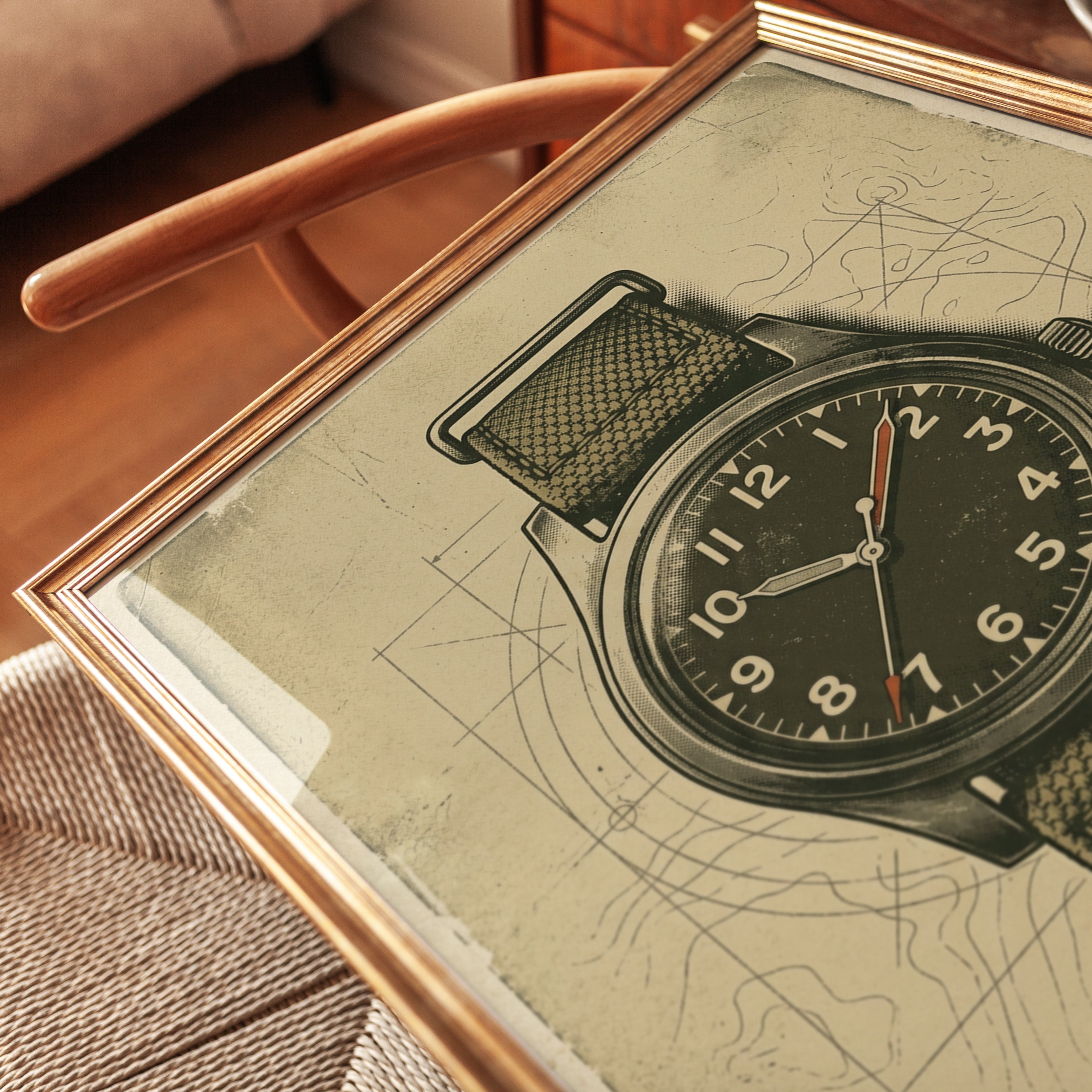 Vintage Military Field Watch Poster: Retro Technical Illustration - detail