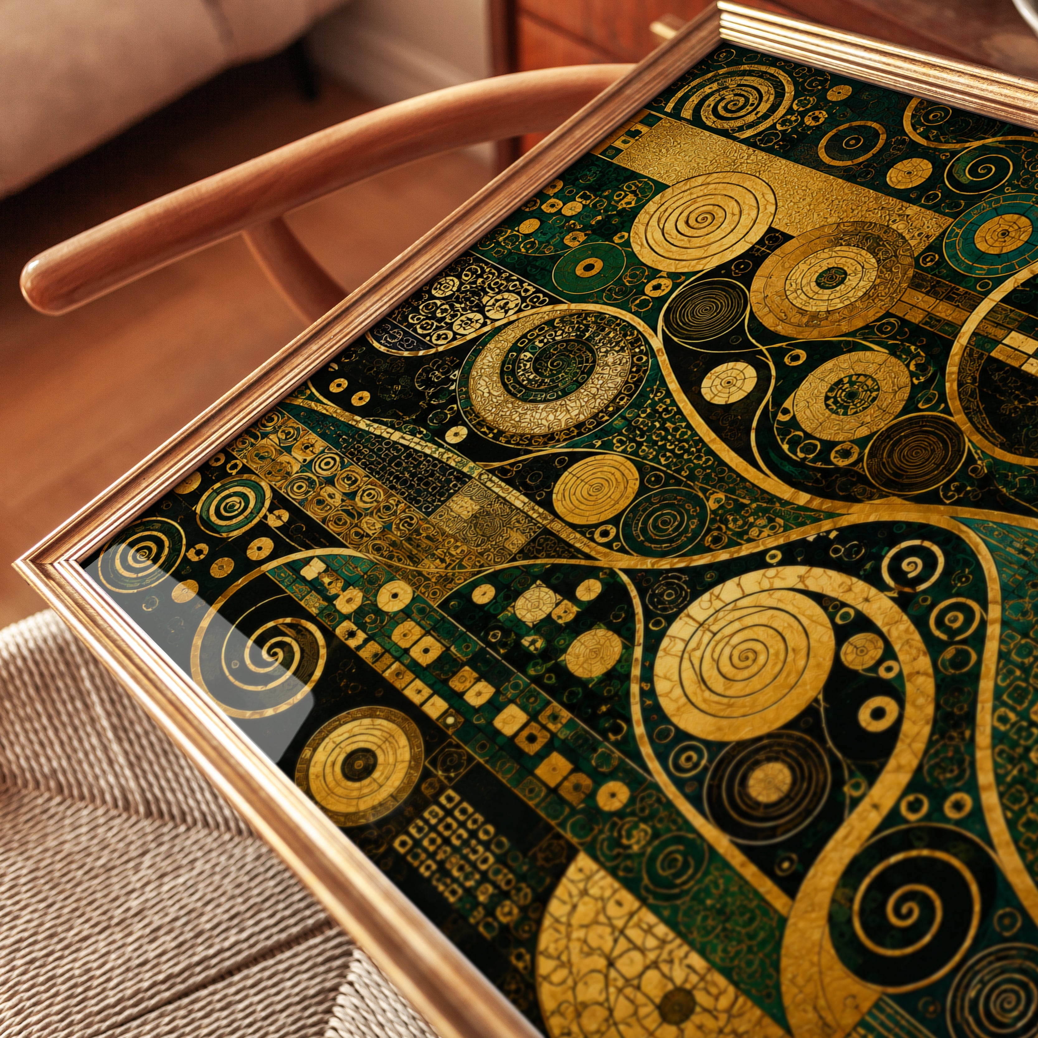 Art Nouveau Geometric Print – Gold Green Wall Art - detail