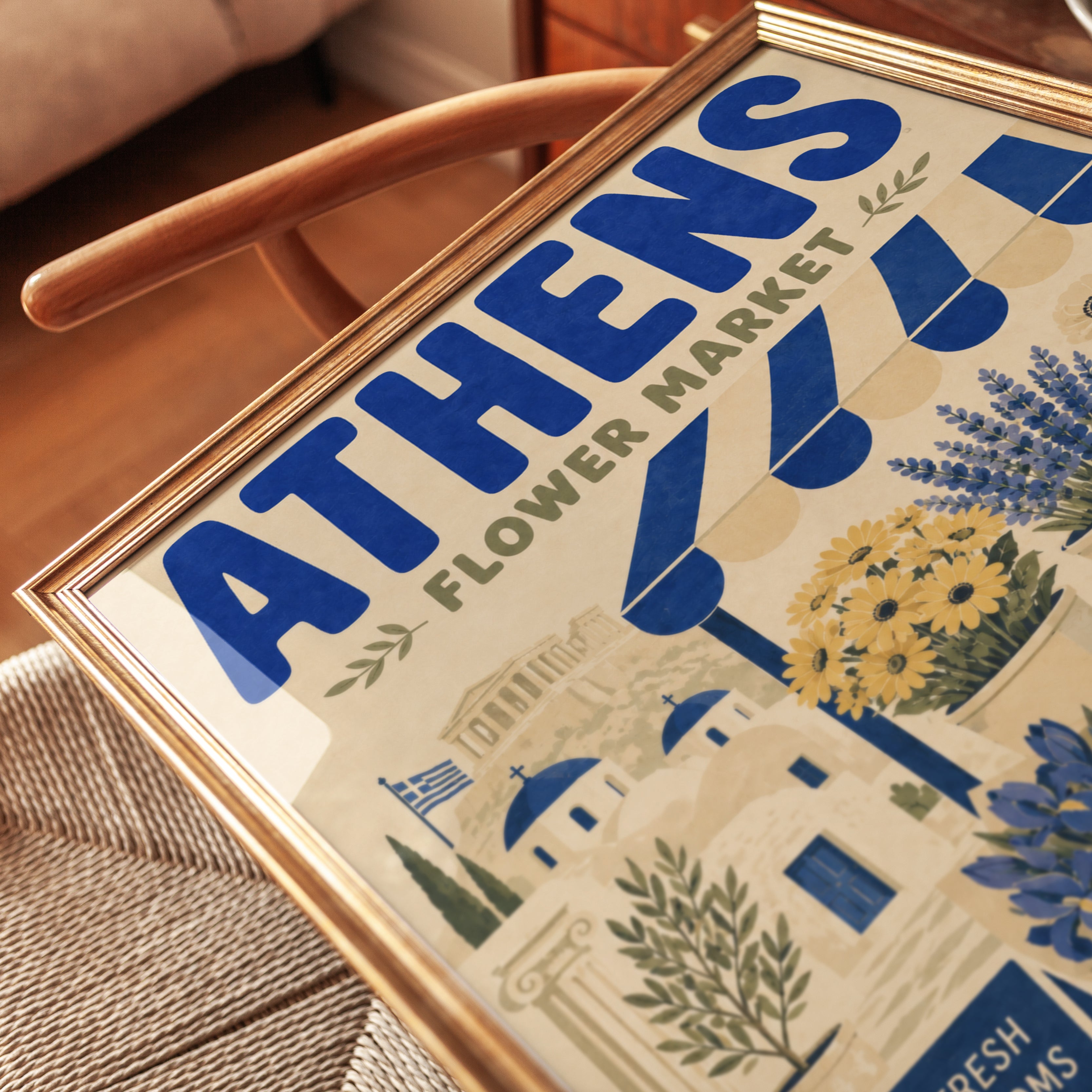 Athens Travel Poster: Floral Market Scene - detail
