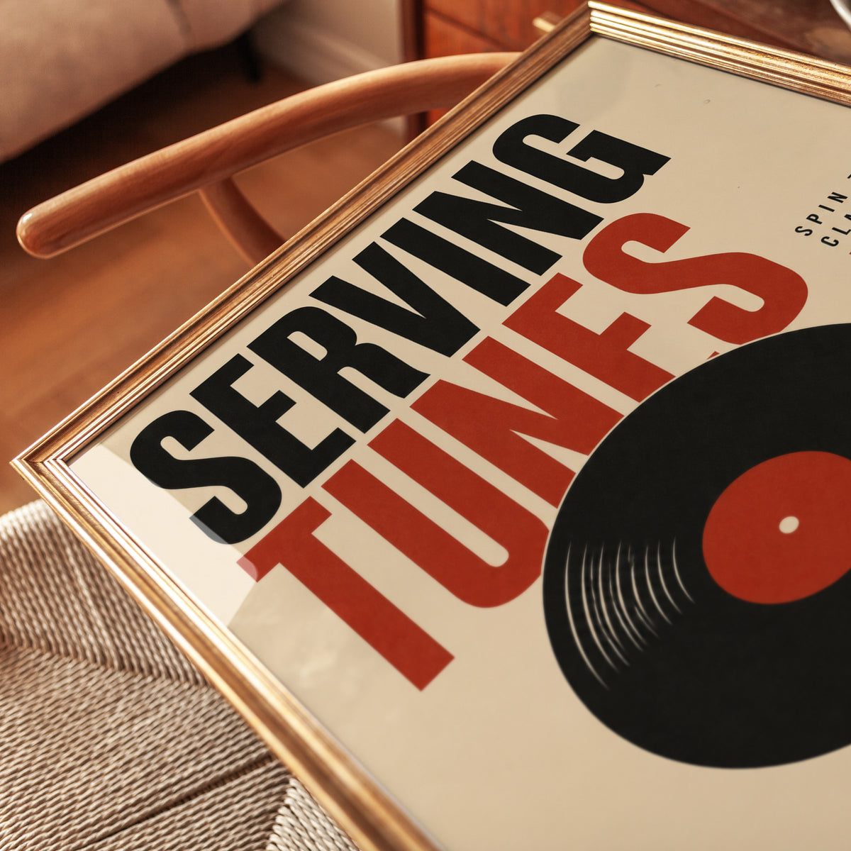 Vintage Vinyl Record Poster: Retro Music Typography Art Print - detail