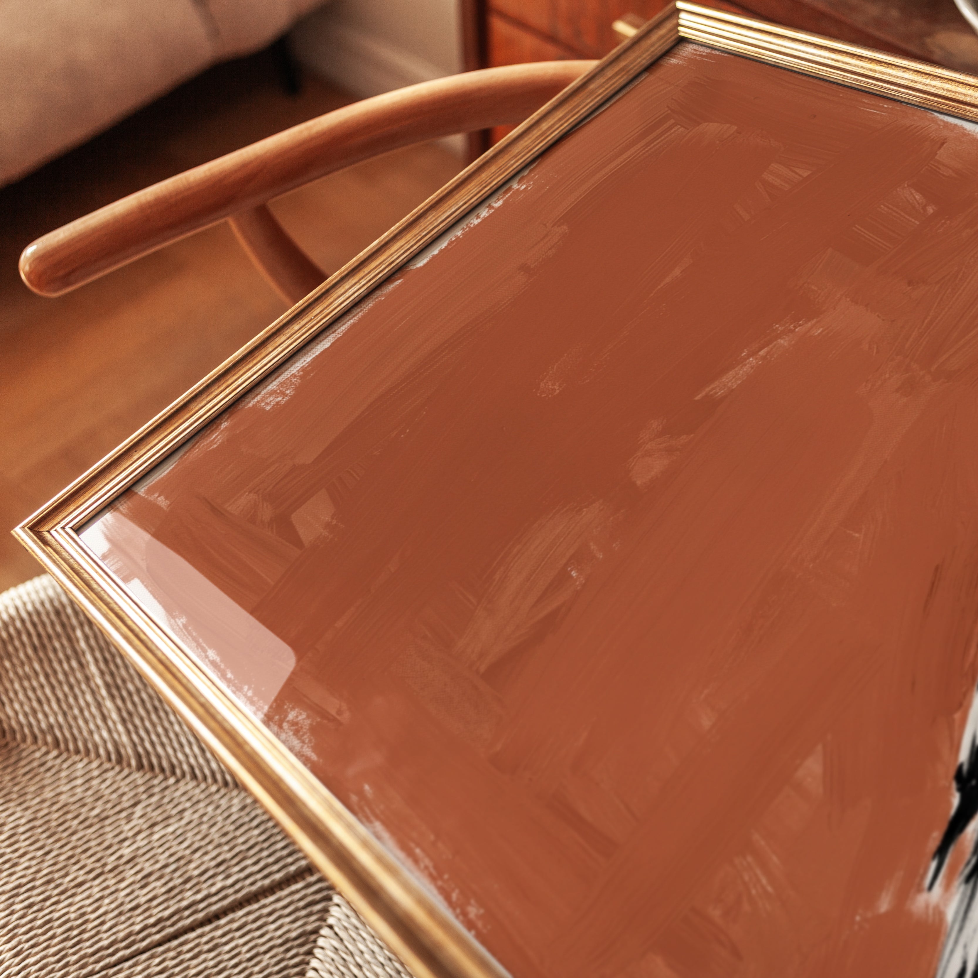 Magpie Bird Art Print: Black and White on Terracotta Background - detail