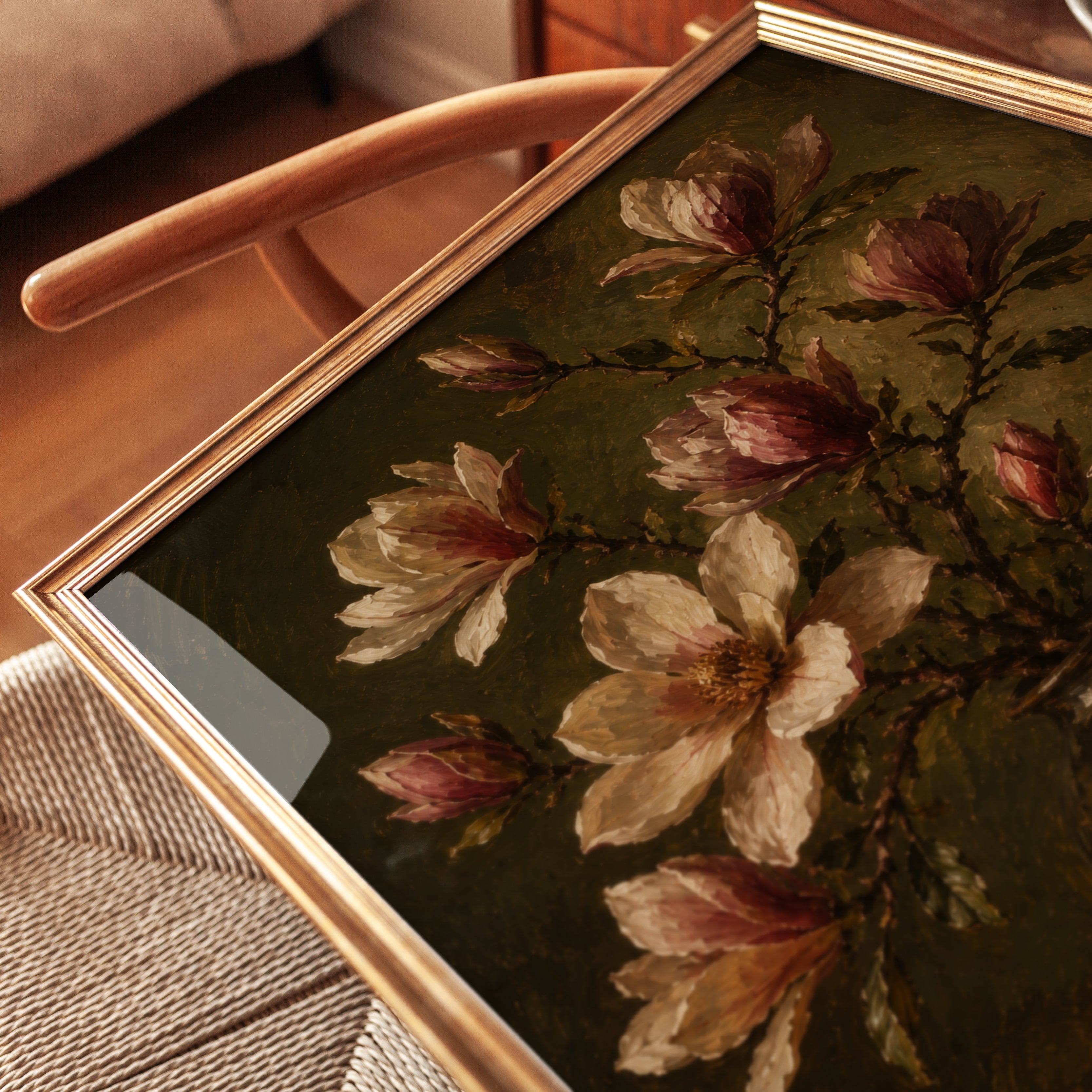 Magnolia Wall Art – Vintage Floral Print - detail