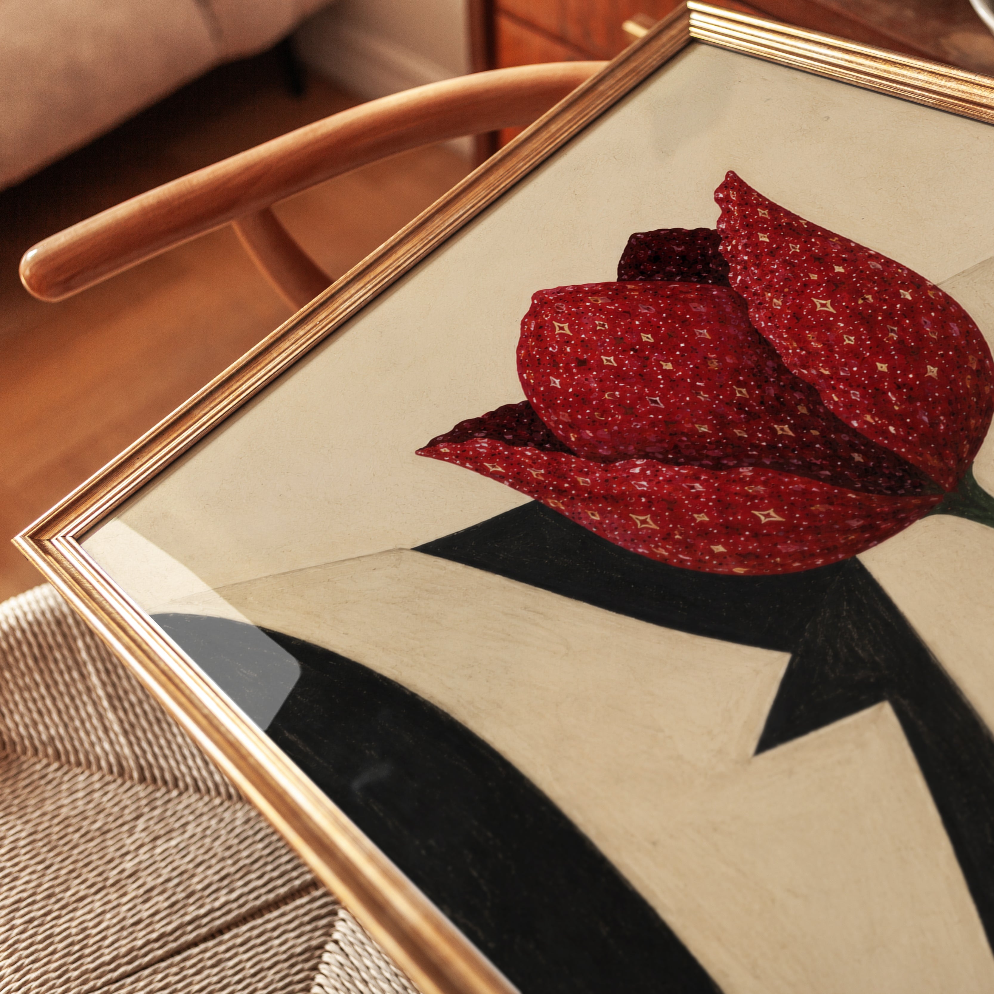 Red Tulip Art Print: Modernist Botanical Collage Design - detail